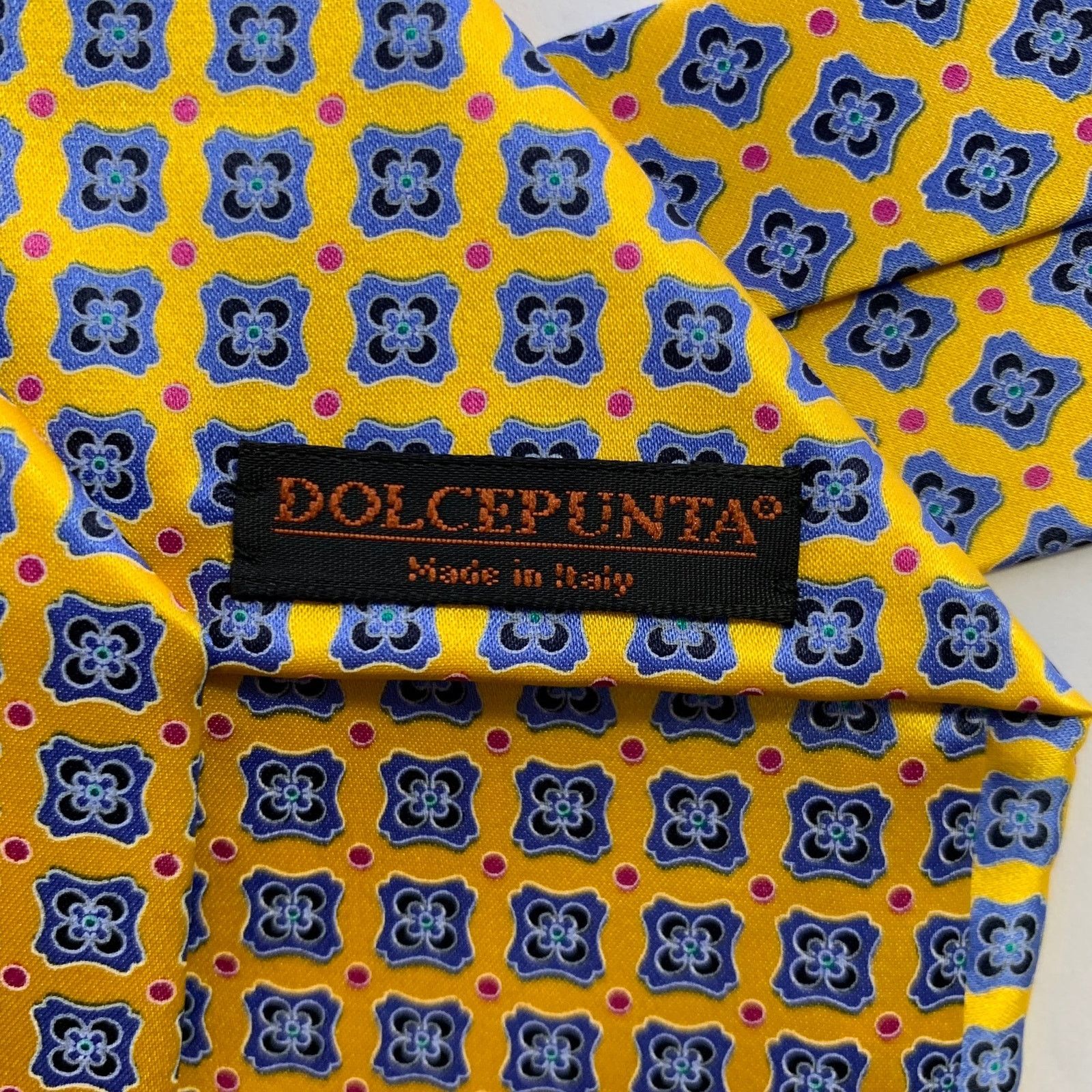 Dolcepunta DOLCEPUNTA Yellow Blue Floral Silk Tie Size ONE SIZE - 3 Thumbnail