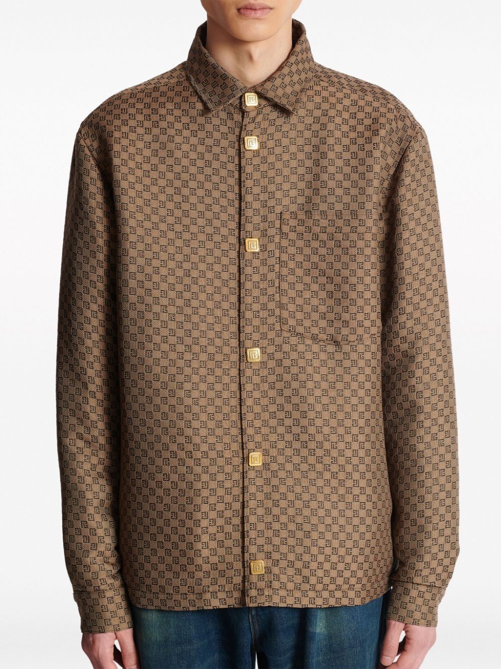 Balmain o1s1wg111025 PB Monogram Shirt Jacket in Camel Brown Size US L / EU 52-54 / 3 - 4 Thumbnail