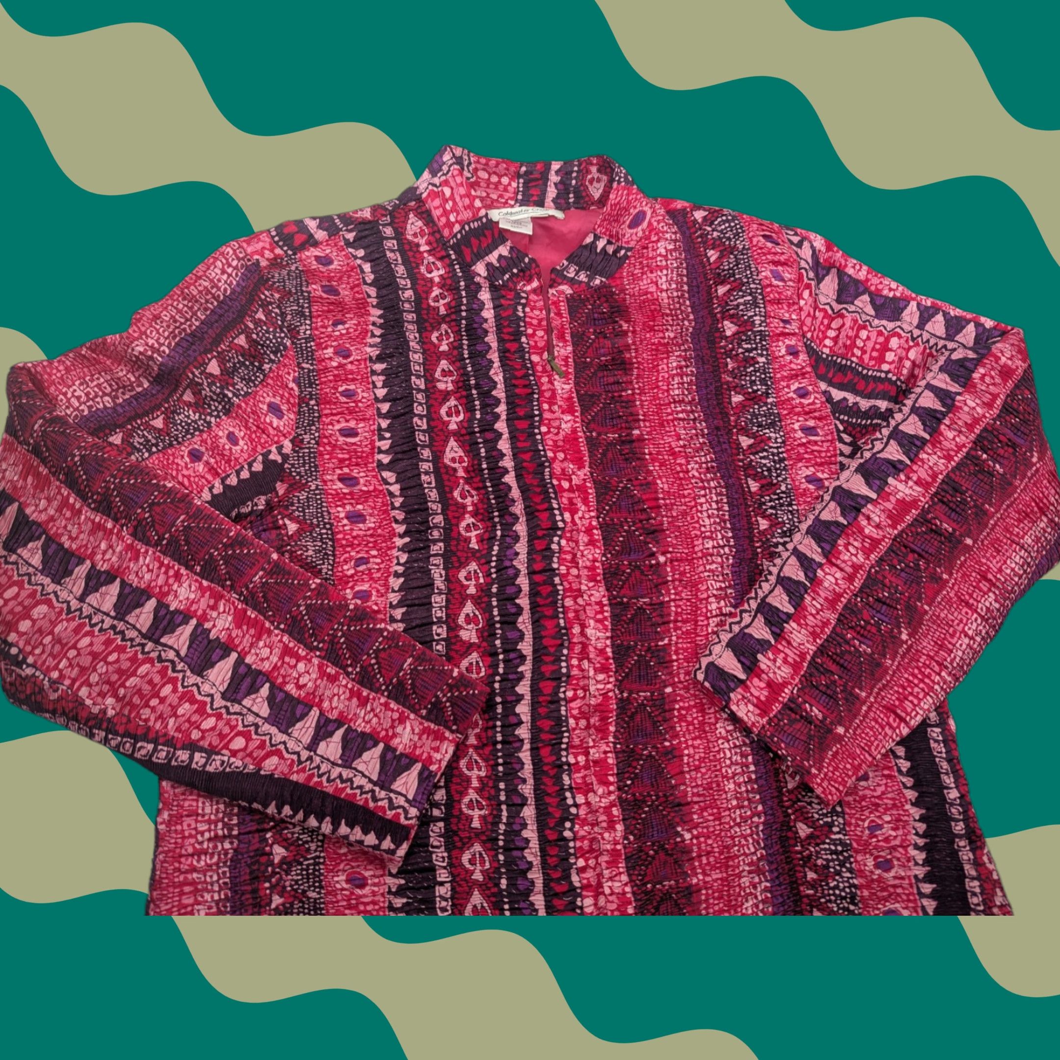 Coldwater Creek Coldwater Creek Jacket Coat Large Zip Long Sleeve Multicolor Polyester Lined Plisse/Micropleat Size L / US 10 / IT 46 - 1 Thumbnail