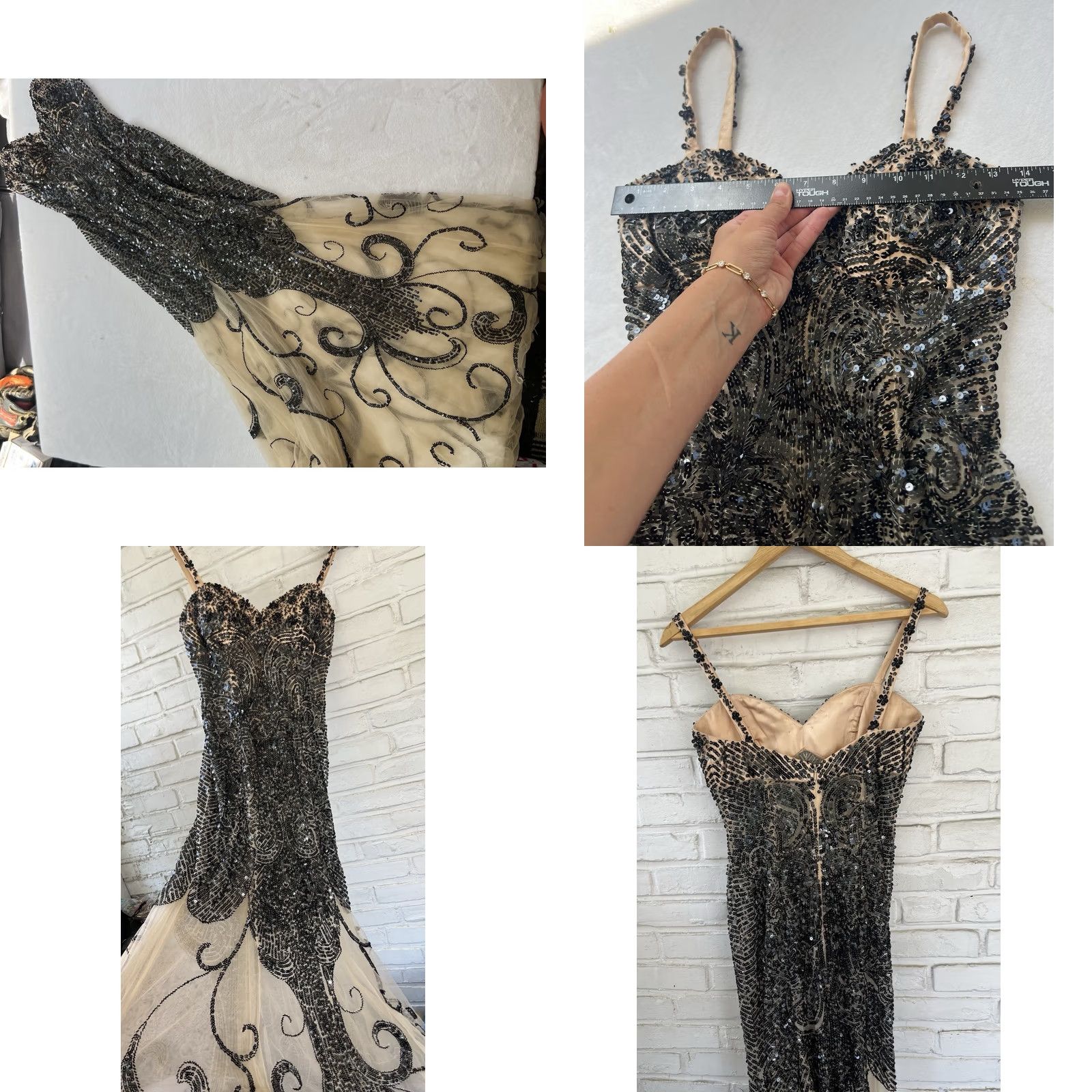 Vintage Jasz Couture Formal Mermaid Sleeveless Beaded Black Gown 4 - Red Carpet, Deep V-Neck, Lace Up, Long Dress, Women Size S / US 4 / IT 40 - 9 Thumbnail