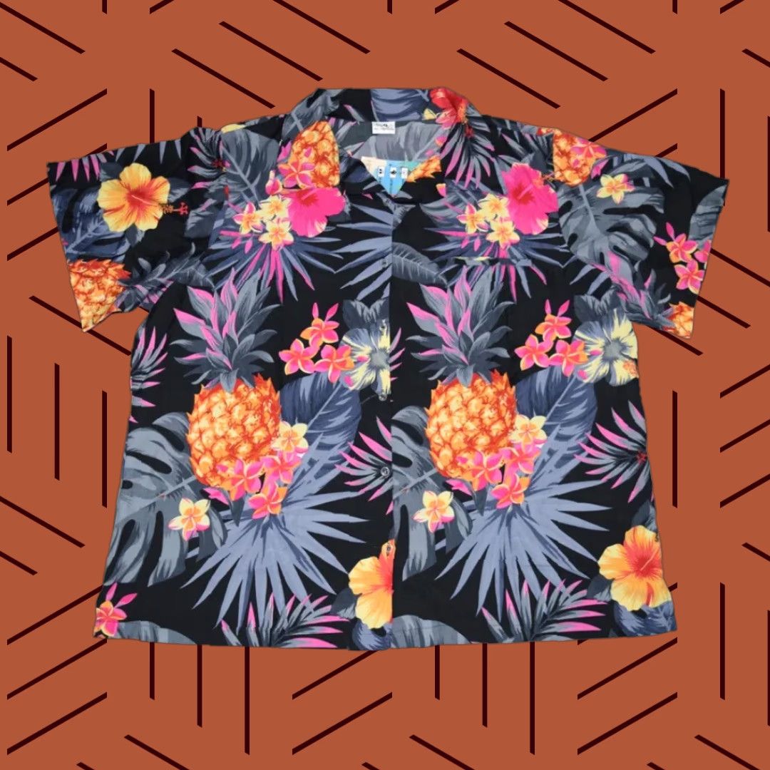 Vintage King Kameha Shirt Mens 4XL Black Grey Hawaiian Pineapple Aloha Casual Funky NWT Size US XXL / EU 58 / 5 - 1 Thumbnail