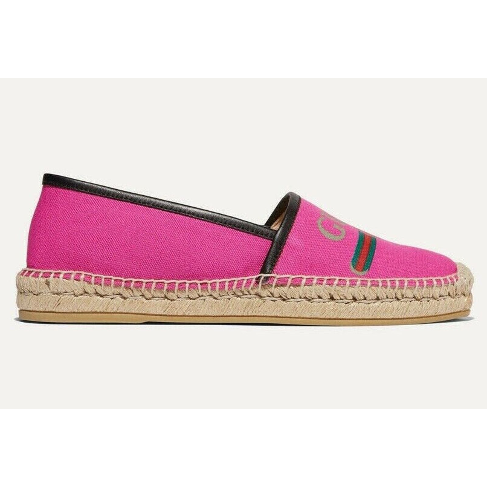 Gucci Gucci Pilar Pink Canvas Black Leather Trim GG Logo Size US 7.5 / IT 37.5 - 2 Thumbnail