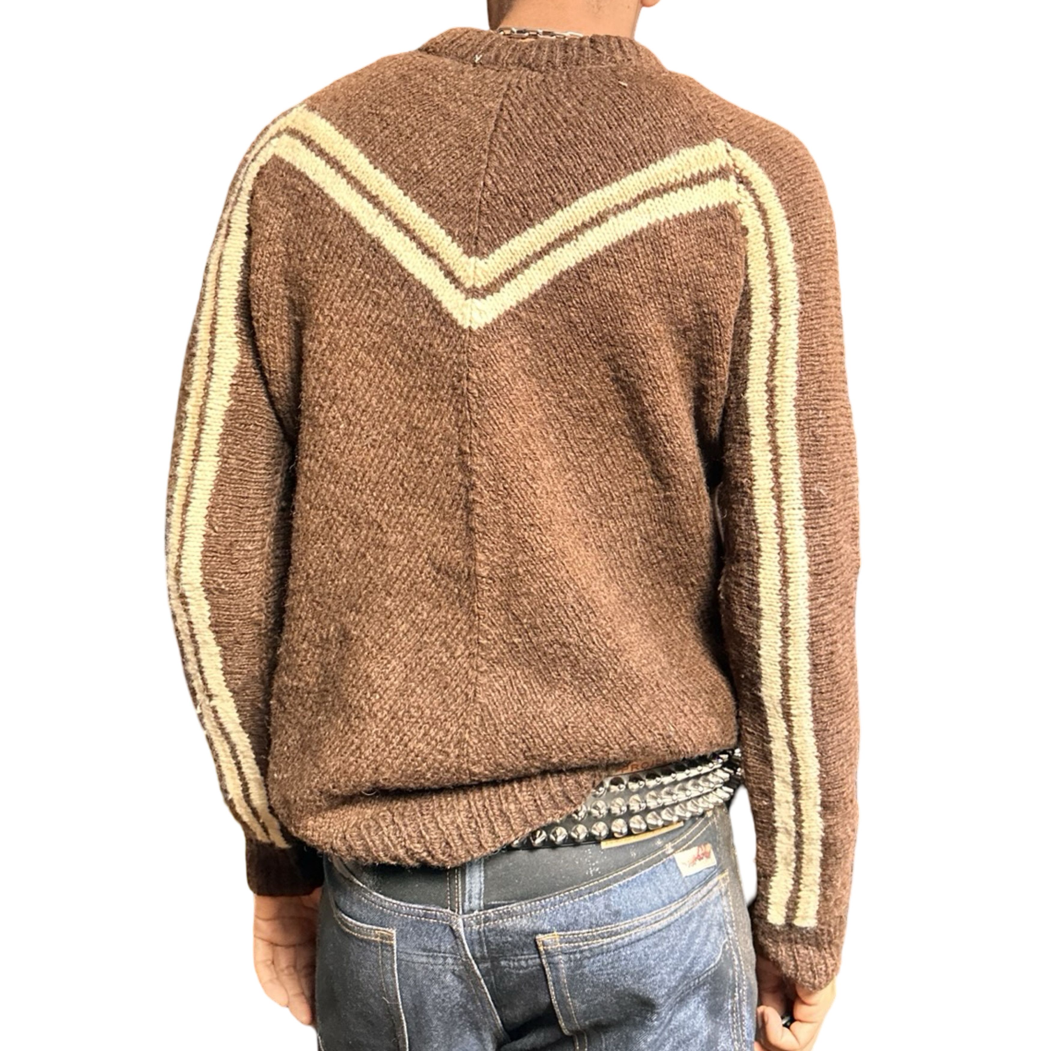Vintage Vintage Brown Wool ‘Prada Style’ V Pattern Sweater – Large Size US L / EU 52-54 / 3 - 5 Thumbnail
