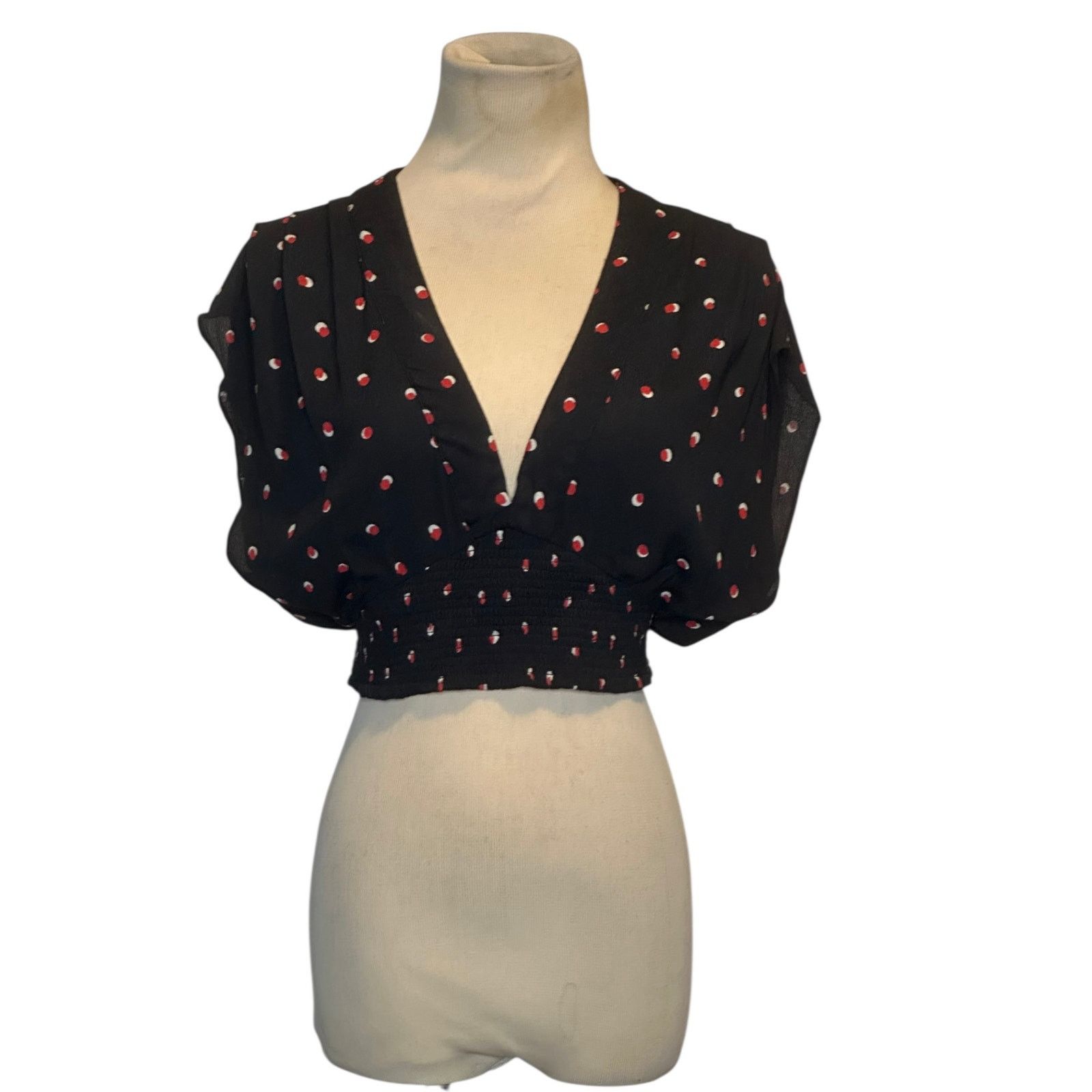 Free People Free People polka dot pleated V neck crop top blouse size XS Size XS / US 0-2 / IT 36-38 - 10 Thumbnail