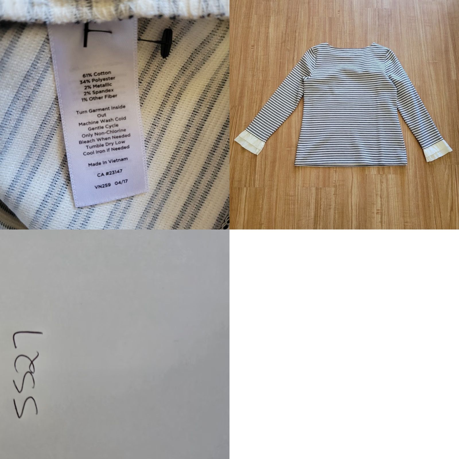 Talbots VINTAGE Talbots Shirt Womens M Black White Striped Ruffle Cuff Boat Neck Top Blouse Womens Classic Fit Size M / US 6-8 / IT 42-44 - 8 Thumbnail