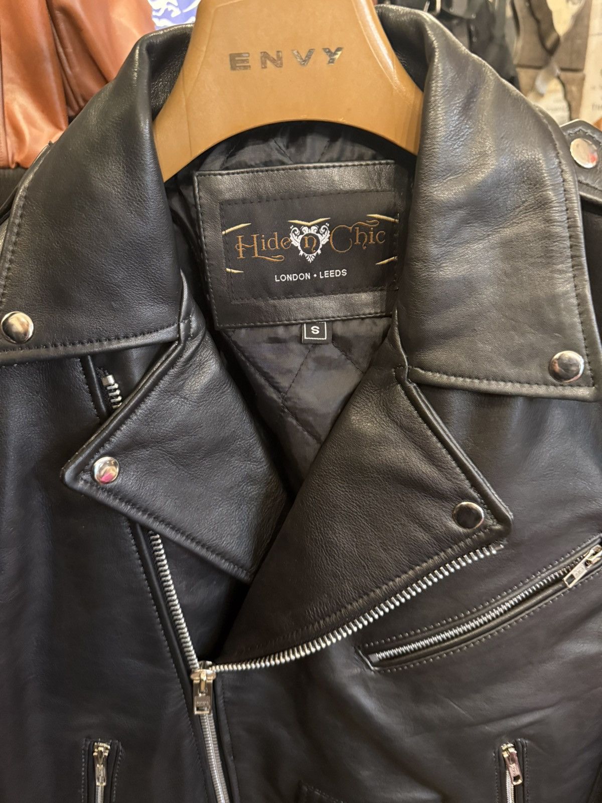 Handmade Vintage Black Leather Biker Jacket – Gothic Skull Ace Size US S / EU 44-46 / 1 - 3 Thumbnail