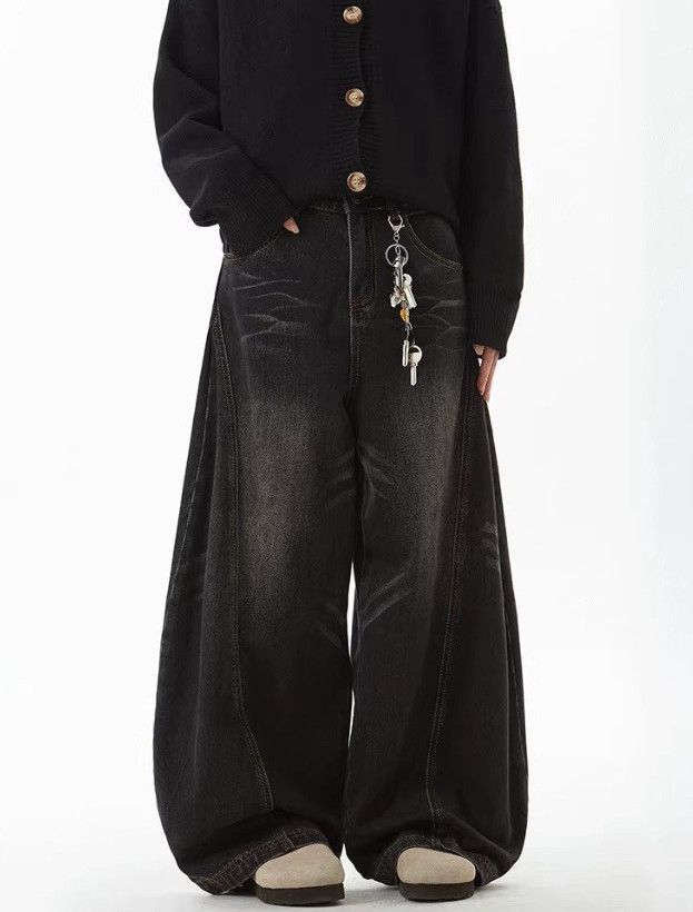 Vintage American Retro Washed Whiskered Black Saber-Cut Jeans Size US 32 / EU 48 - 3 Thumbnail