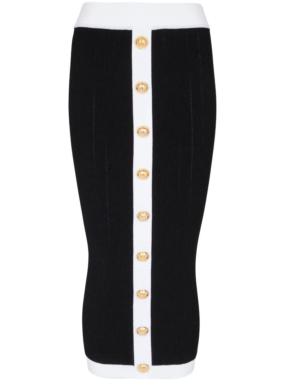 Balmain o1s1wg110825 Buttoned Knit Midi Skirt in Black/White Size 26" / US 2 / IT 38 - 1 Thumbnail