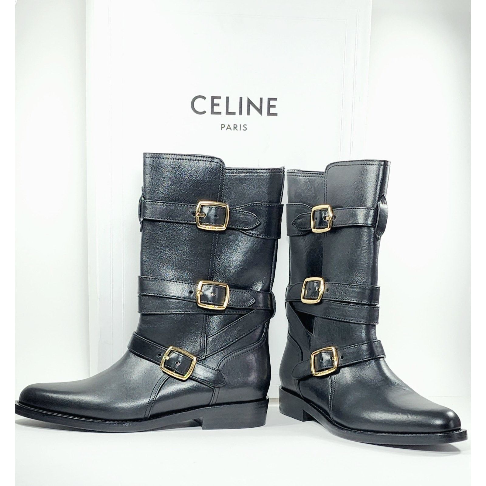 Celine $1450 NEW CELINE Leather Biker Boots US8 EU38 Black Logo . Size US 8 / IT 38 - 9 Thumbnail
