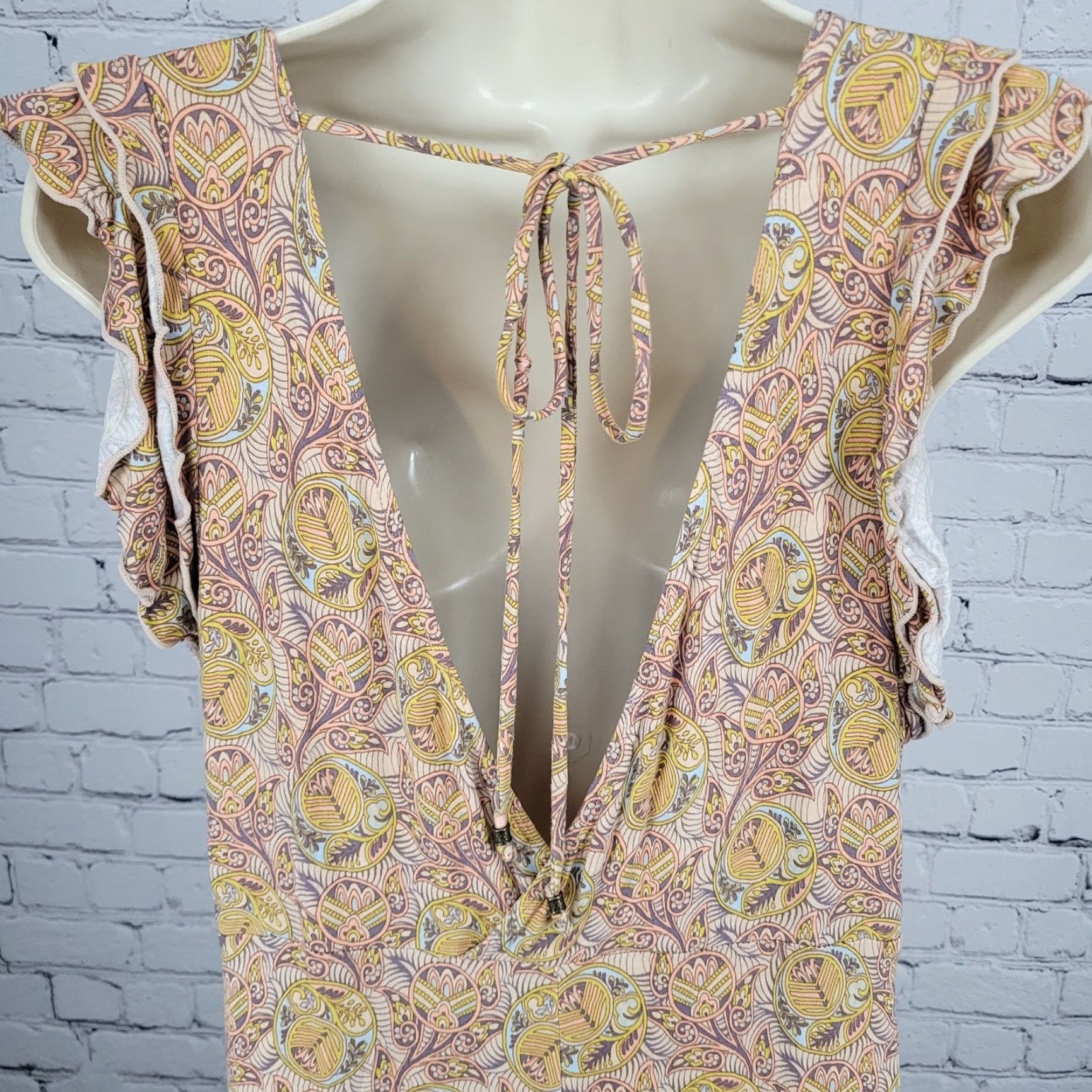 Anthropologie Anthropologie Multicolor Print Boho Stretch Short Sleeve Jumpsuit Medium Size 32" / US 10 / IT 46 - 7 Thumbnail