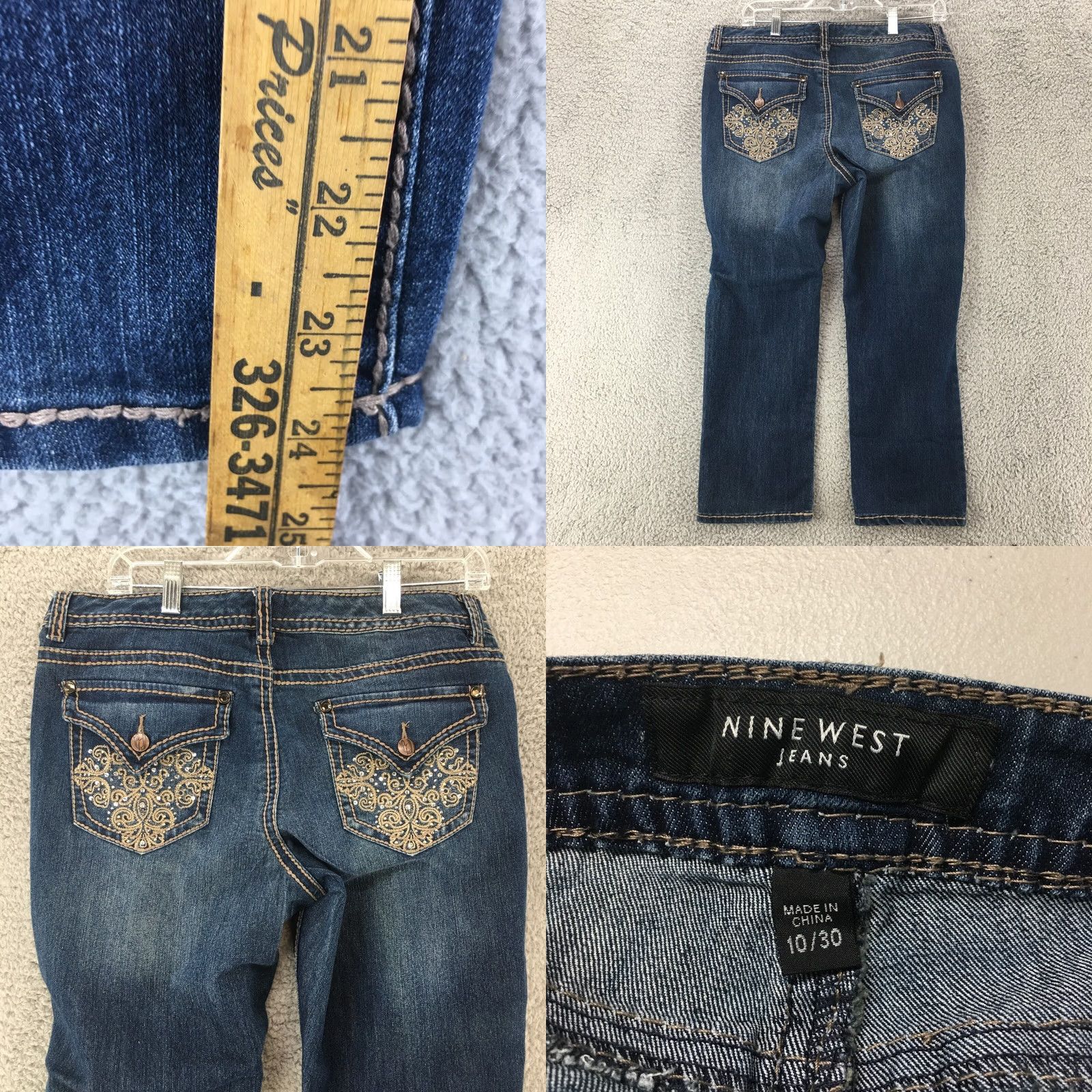 Nine West Nine West Jeans Womens 10x30 Blue Capri Cropped Embroidered Back Pockets Zip Fly Size 32" / US 10 / IT 46 - 8 Thumbnail