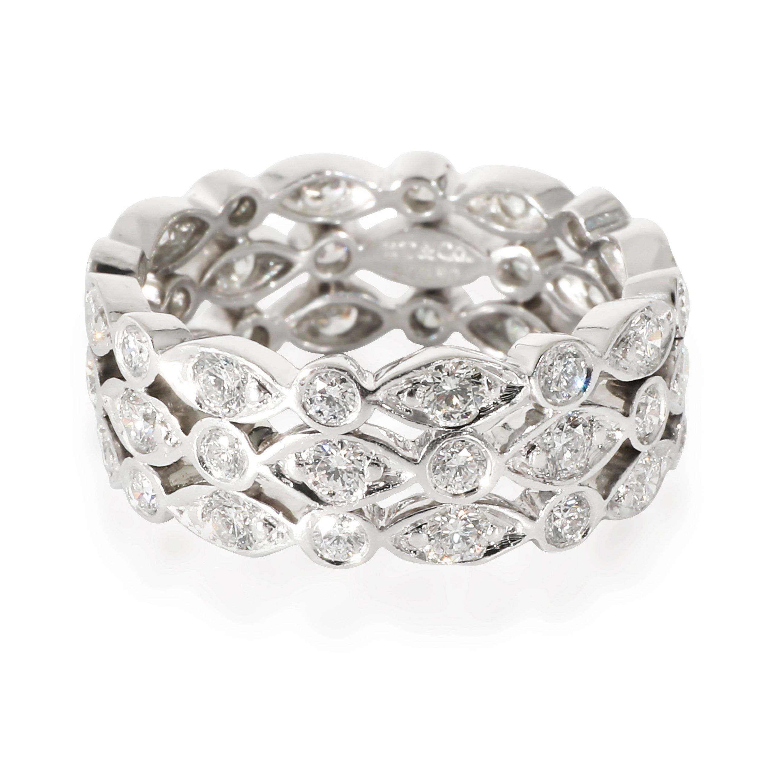 image of Tiffany Co Tiffany & Co. Three Row Jazz Ring In Platinum 1.2 Ctw in Silver, Women's
