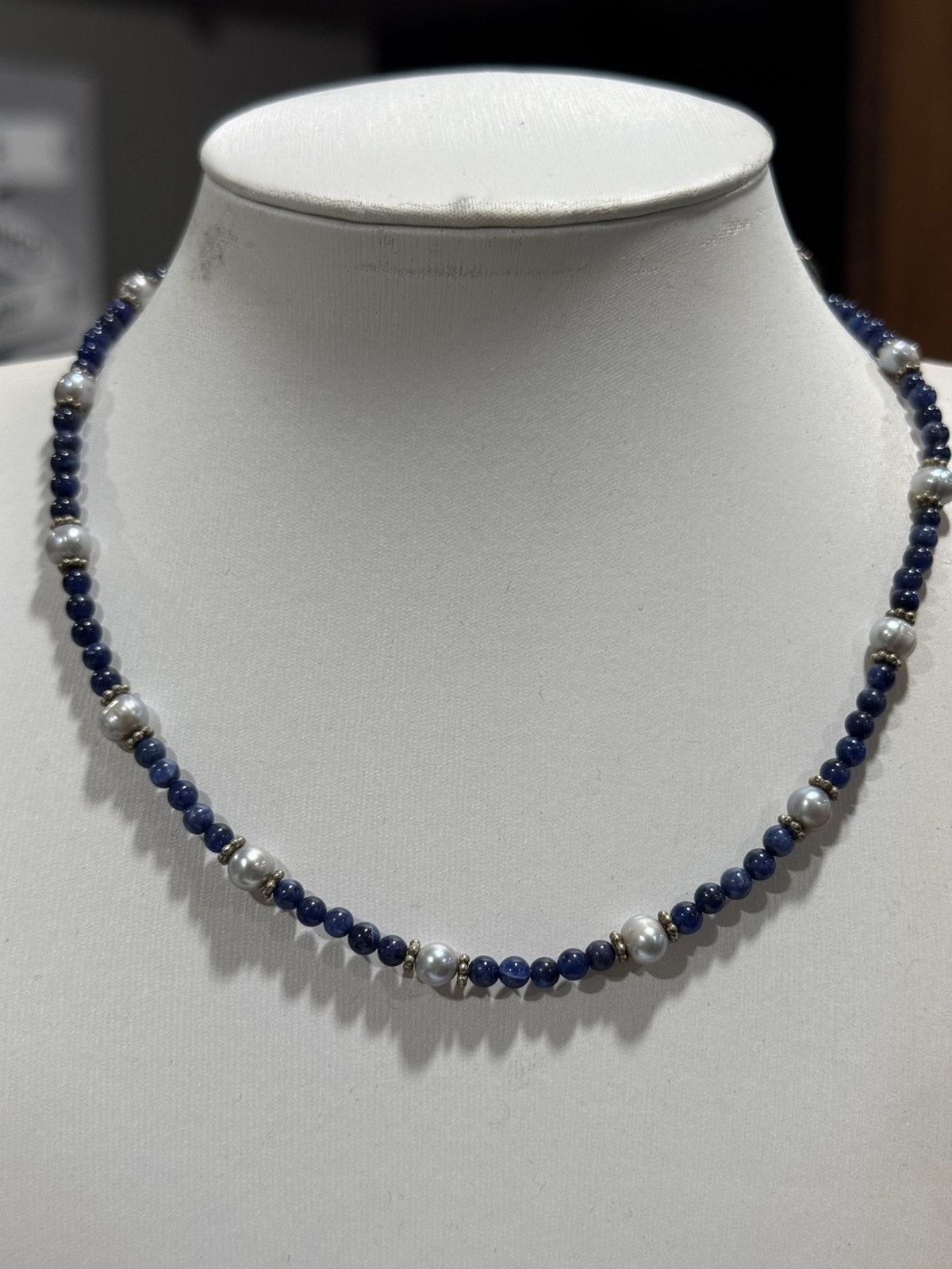 Jewelry Sterling Silver Lapis W Pearls Bead Necklace. 21 inch Size ONE SIZE - 2 Thumbnail