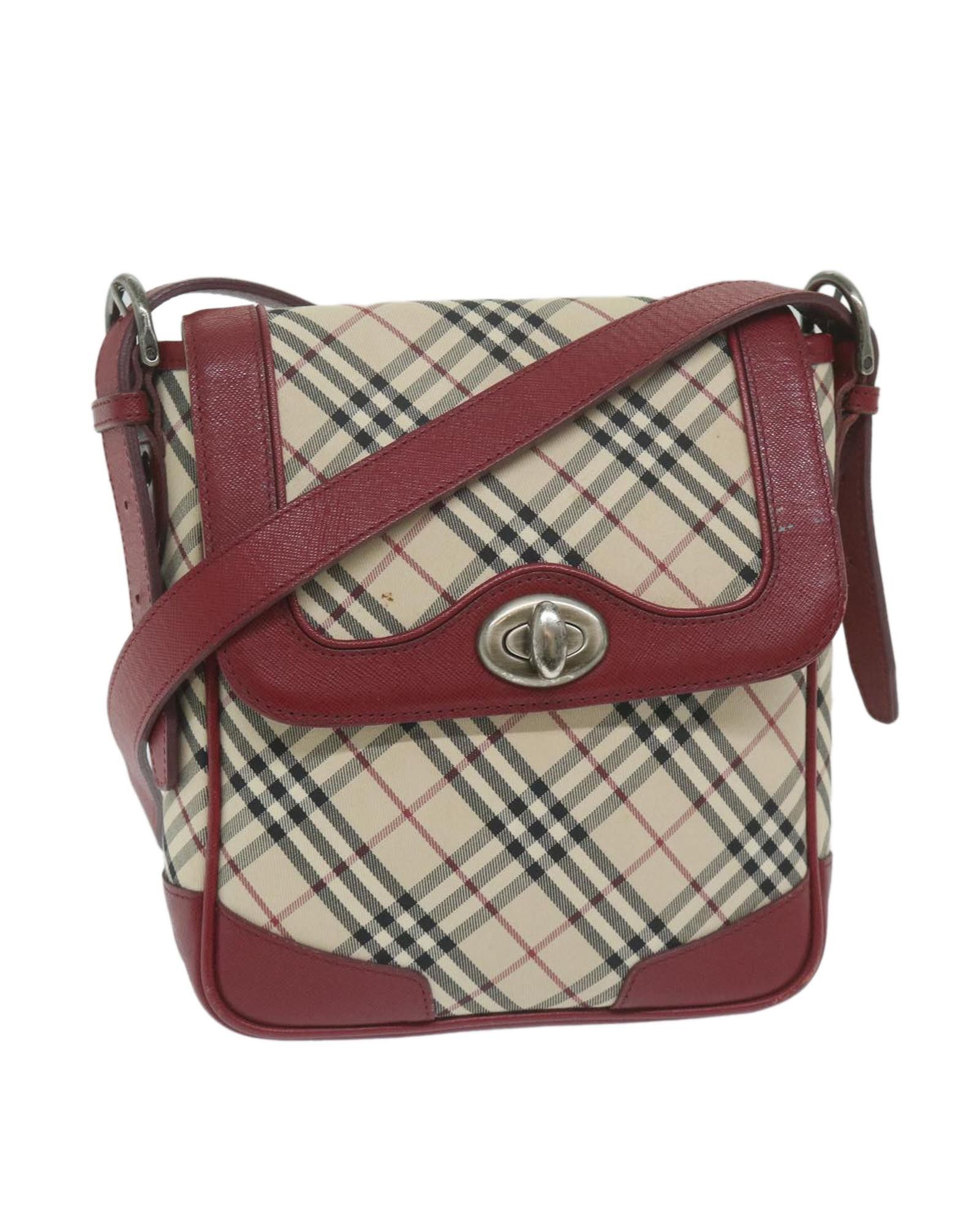 image of Burberry Vintage Check Shoulder Bag In Nylon Canvas in Beige, Women's