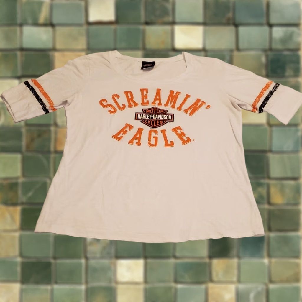 Harley Davidson Harley-Davidson Womens White XL Screamin Eagle 3/4 Sleeve T Shirt Burnout Biker 90s Y2K Style Shirt Womens XL White Harley-Davidson Shirt Size XL / US 12-14 / IT 48-50 - 1 Thumbnail
