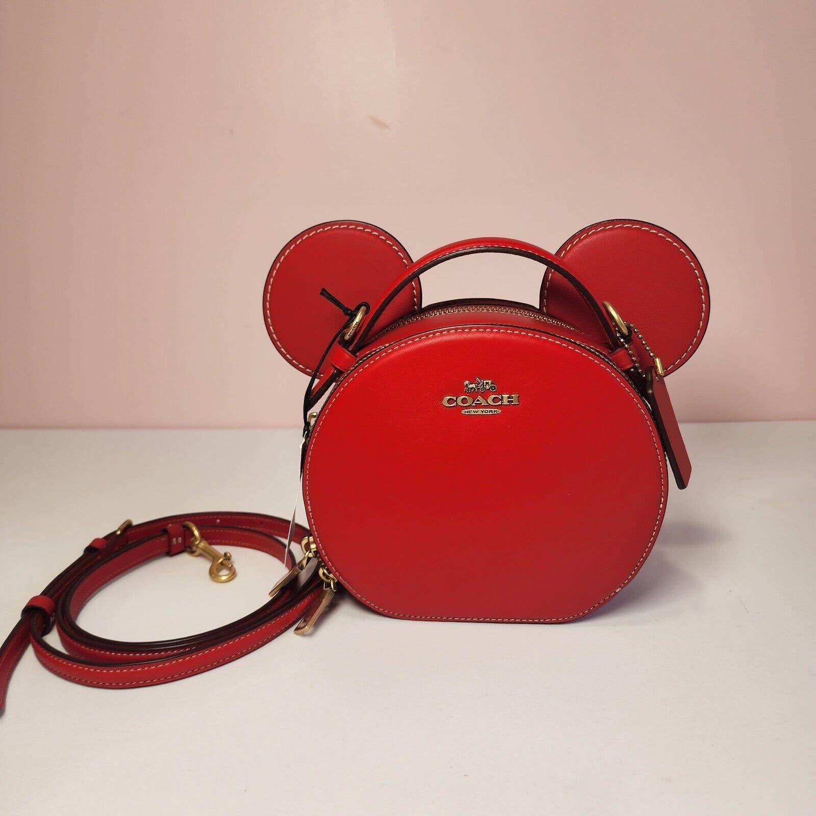 image of Coach X Disney Cm194 Mickey Ear Electric Red Crossbody Bag, Women's