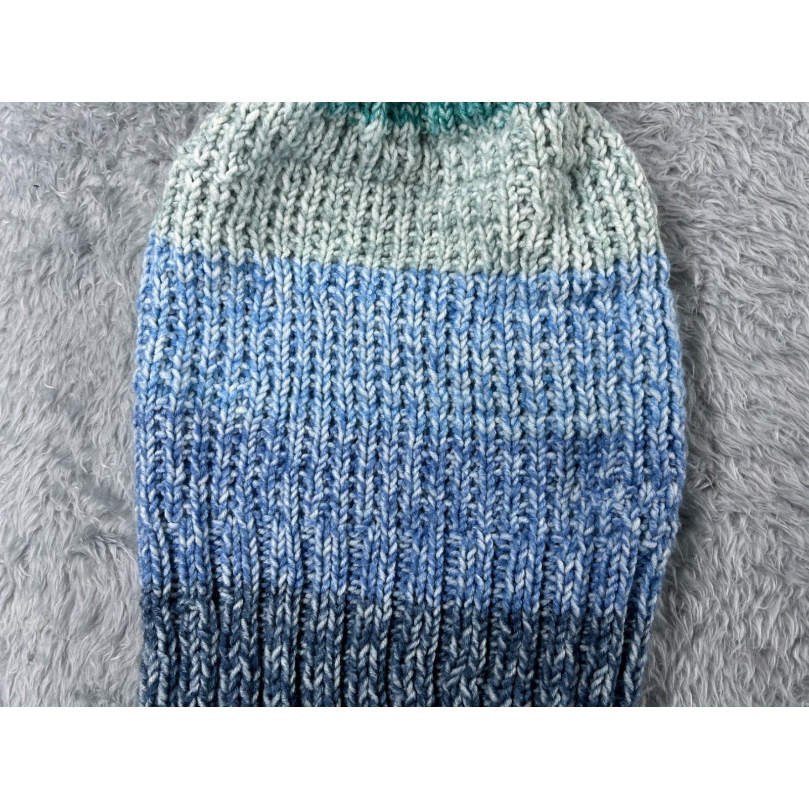 Vintage Made With Love By Gramma Nance Beanie Toque Womens Blue Knit Stripe Handmade Pom Hat Kid? Size ONE SIZE - 2 Thumbnail