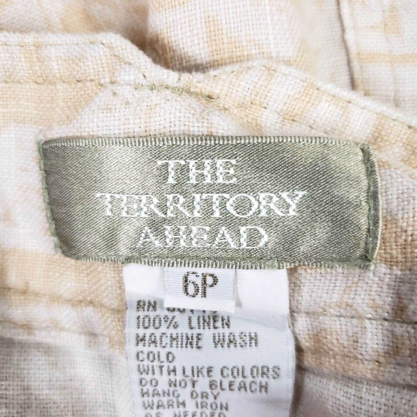 The Territory Ahead VINTAGE Territory Ahead Womens Printed Linen Skirt Sz 6P Beige Pockets Size 28" / US 6 / IT 42 - 3 Thumbnail