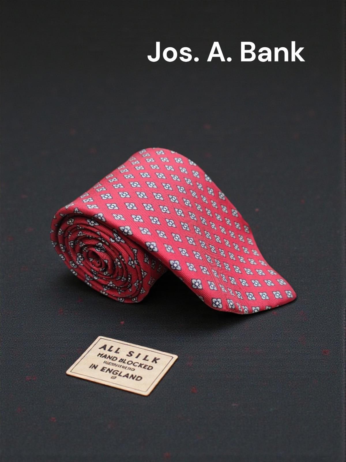 Jos. A. Bank Jos. A. Bank Red Silk Tie with Hand Blocked Pattern Size ONE SIZE - 1 Thumbnail