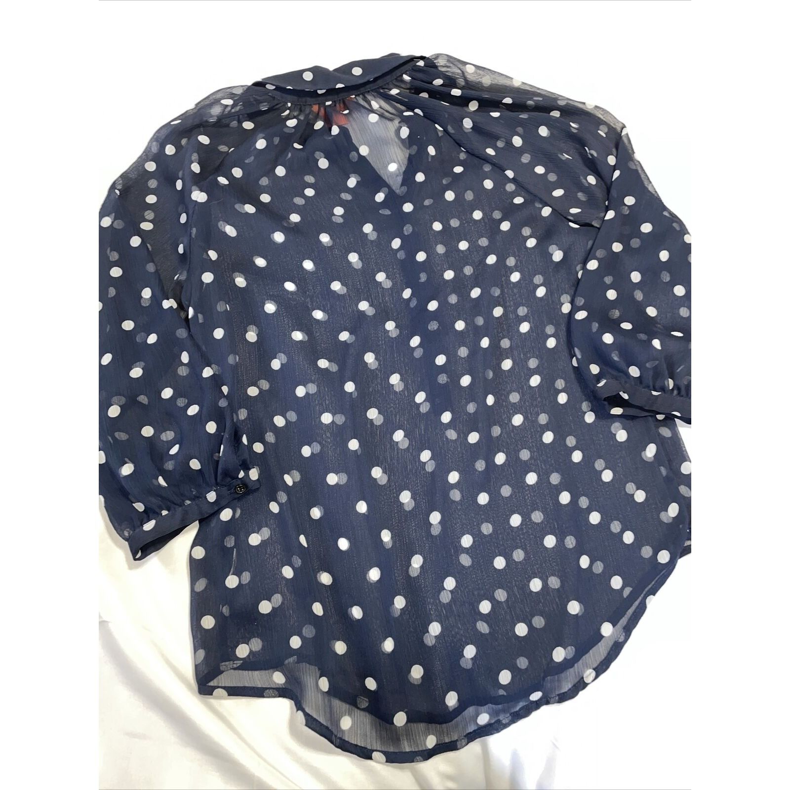Joe Freshgoods JOE FRESH Women's Sheer Navy Polka dot Small Half Button Dow Size S / US 4 / IT 40 - 5 Thumbnail