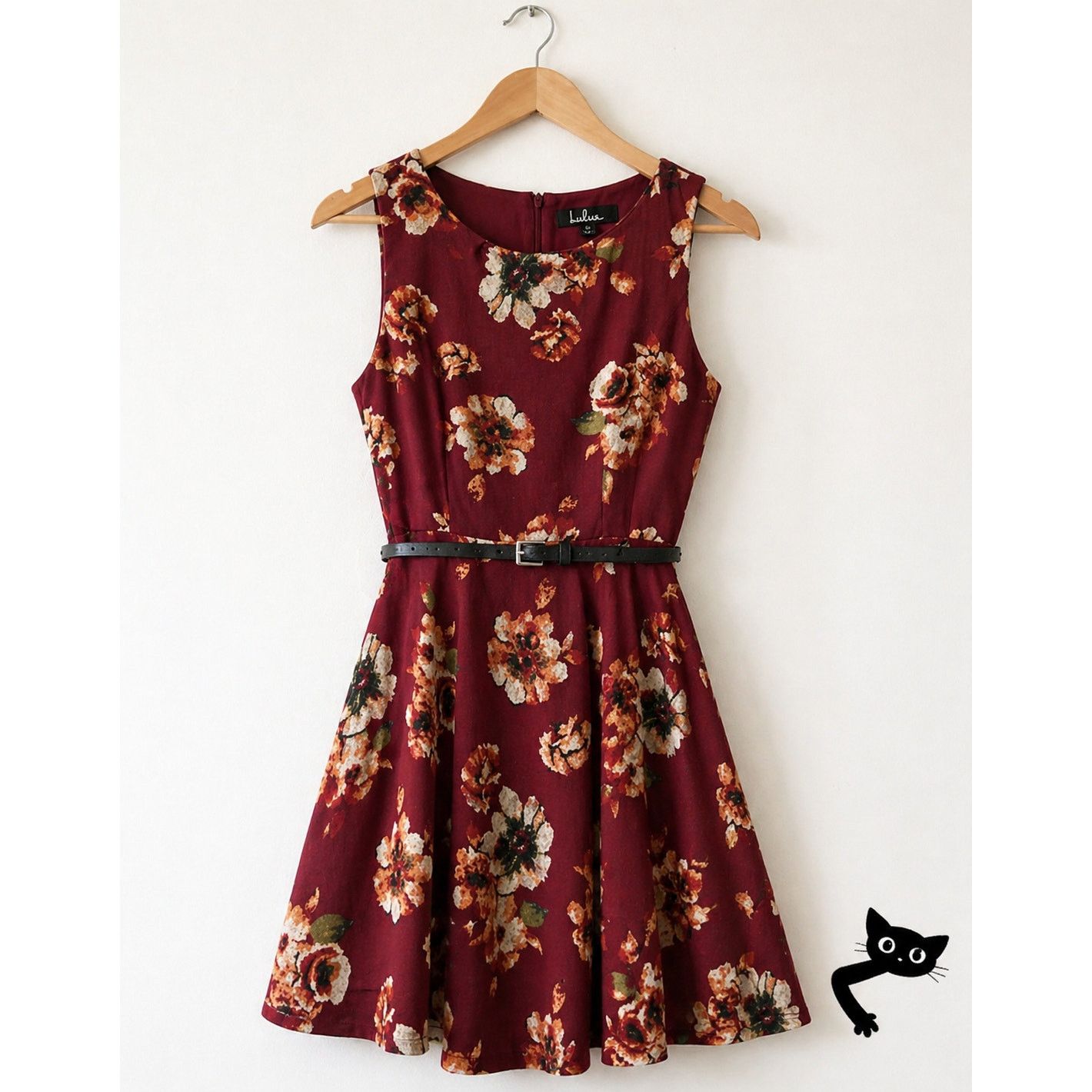 Other Grunge Y2k Iris Red Wine Floral belted Sleeveless Dress S Size S / US 4 / IT 40 - 1 Thumbnail