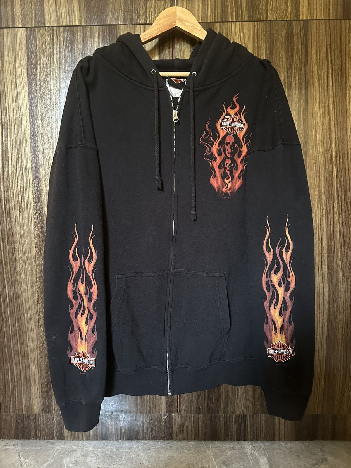 Harley Davidson Rare HARLEY-DAVIDSON FLAME ZIP HOODIE Size US XL / EU 56 / 4 - 1 Thumbnail