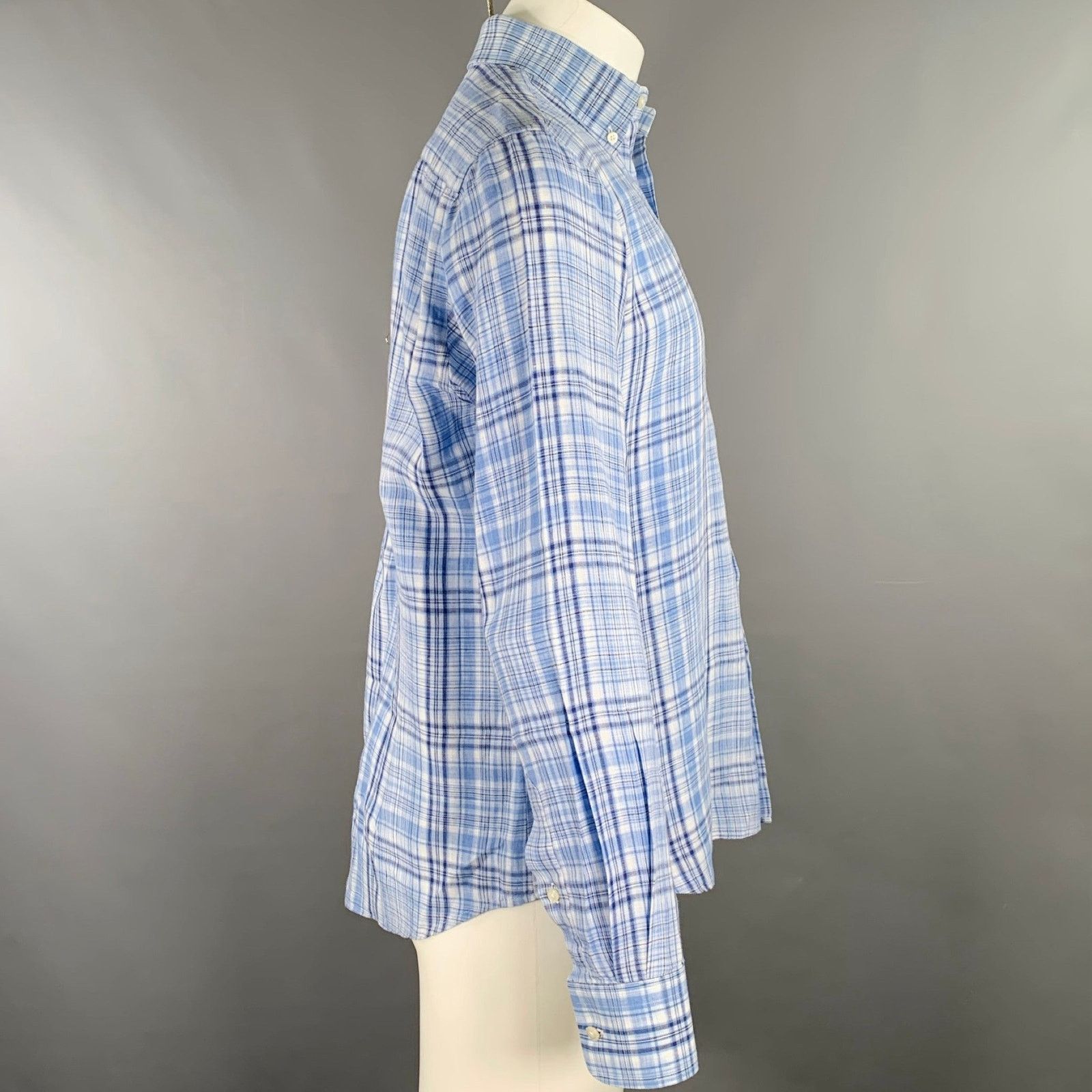 Etro ETRO Size 40 Blue White Plaid Button Down Long Sleeve Shirt Size US XXS / EU 40 - 2 Thumbnail