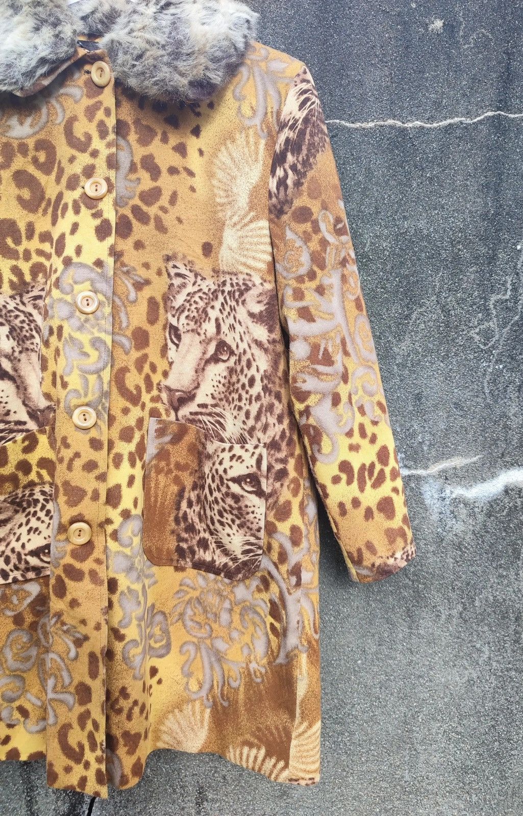 Designer × Vintage Vintage Leopard Print Faux Fur Collar Coat (90s) Size L / US 10 / IT 46 - 4 Thumbnail