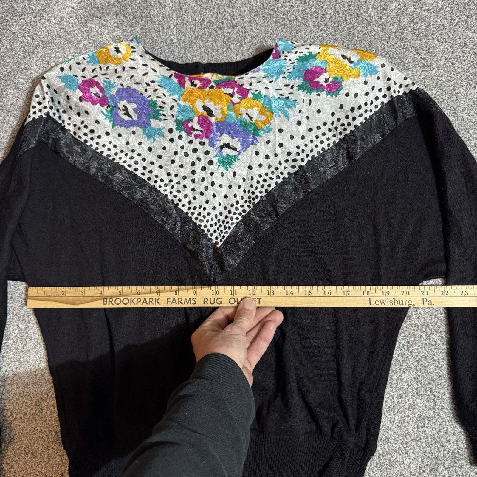 Other Vintage 80s Sweater Womens M Floral Patchwork Shoulder Pads Size M / US 6-8 / IT 42-44 - 3 Thumbnail