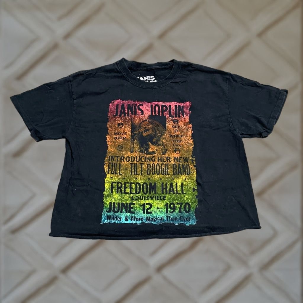 Vintage Janis Joplin Freedom Wall 1970 Graphic Cropped Tee Womens Medium Black T-Shirt Size M / US 6-8 / IT 42-44 - 1 Thumbnail