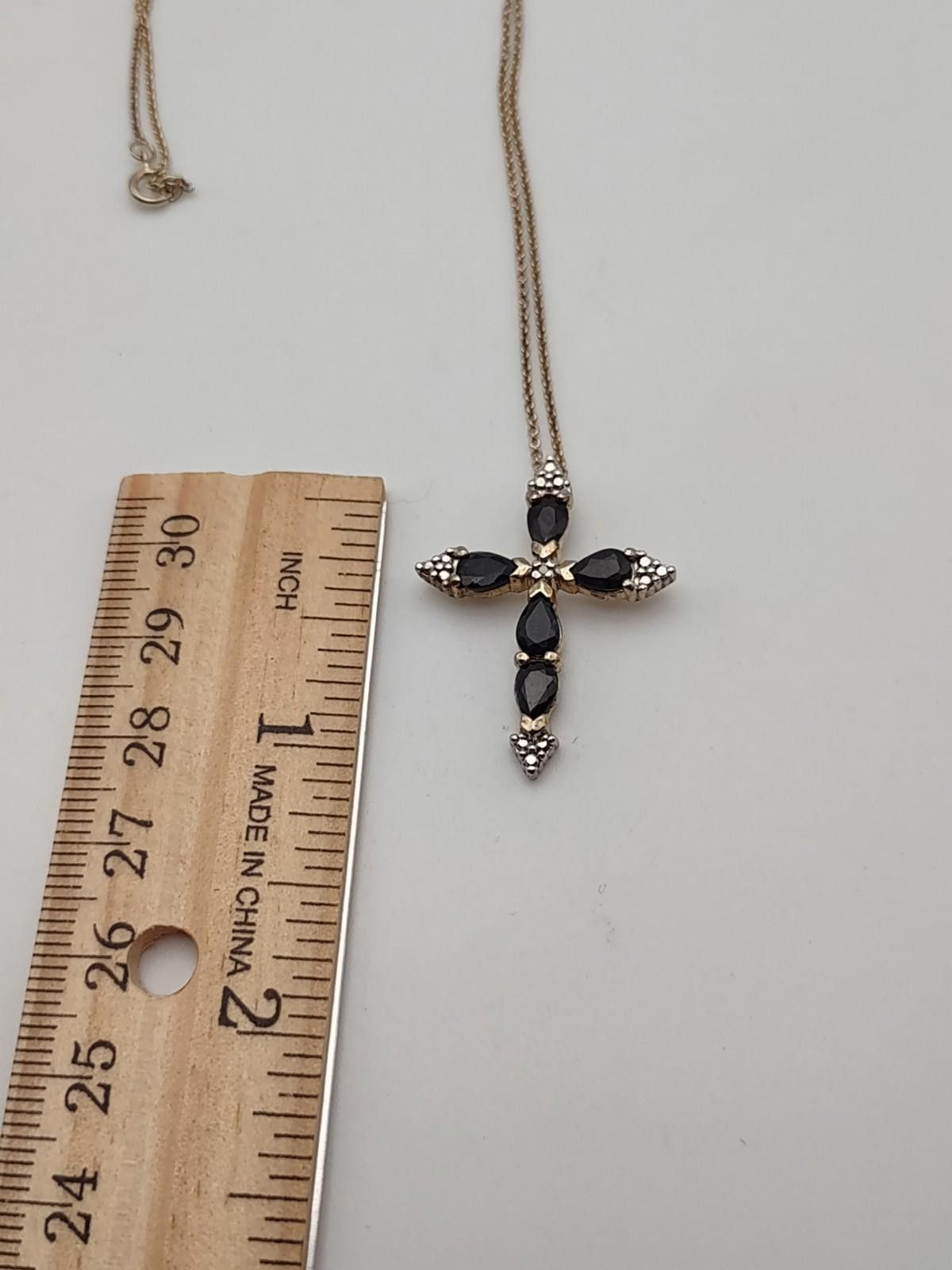 Fashion Victim Sterling Silver Cross Necklace Black Stone Two Tone 925 Size ONE SIZE - 2 Thumbnail