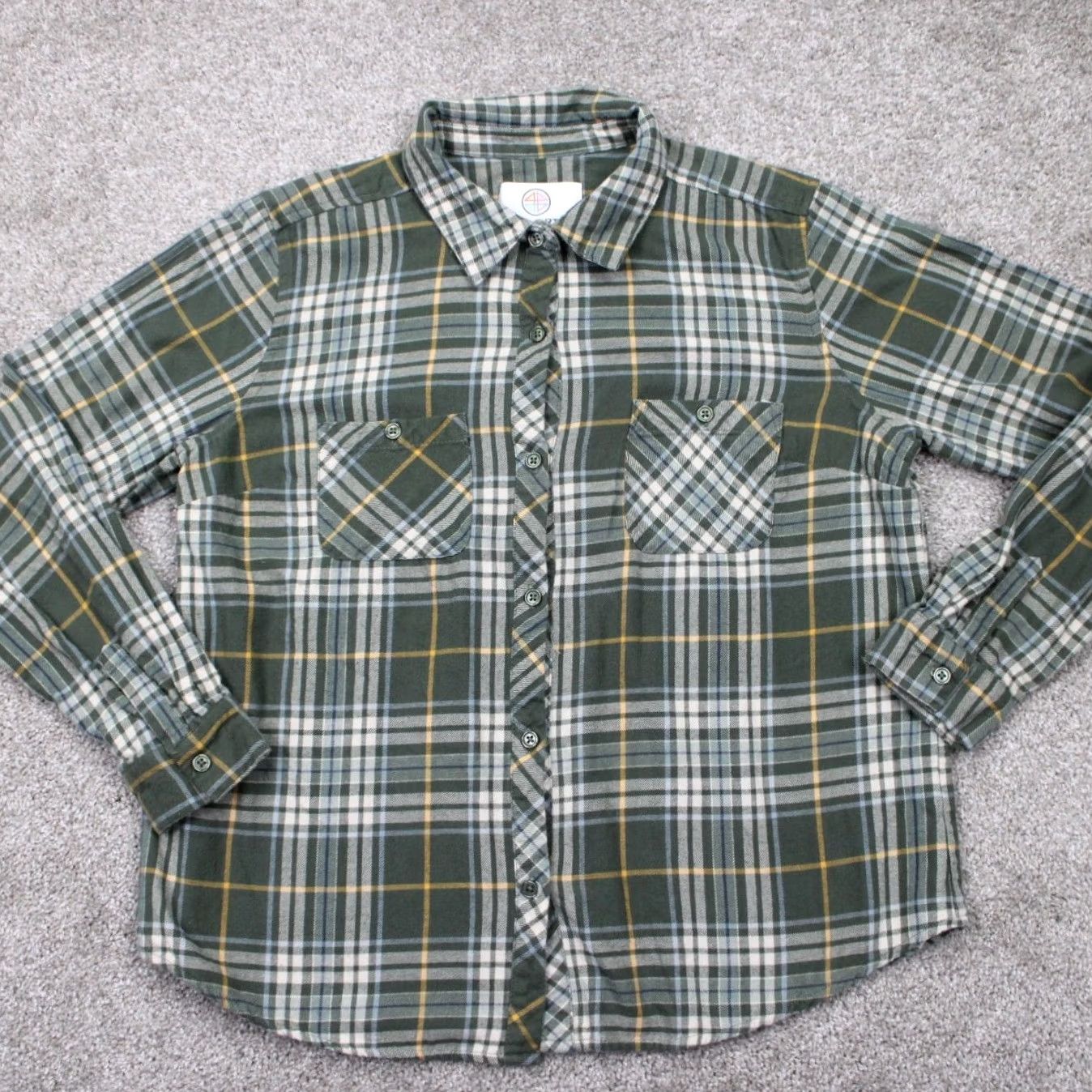 Vintage 44 degrees North Button-Up Flannel Shirt Womens Large Green/Yellow/White Cotton L/S Plaid Size L / US 10 / IT 46 - 2 Thumbnail