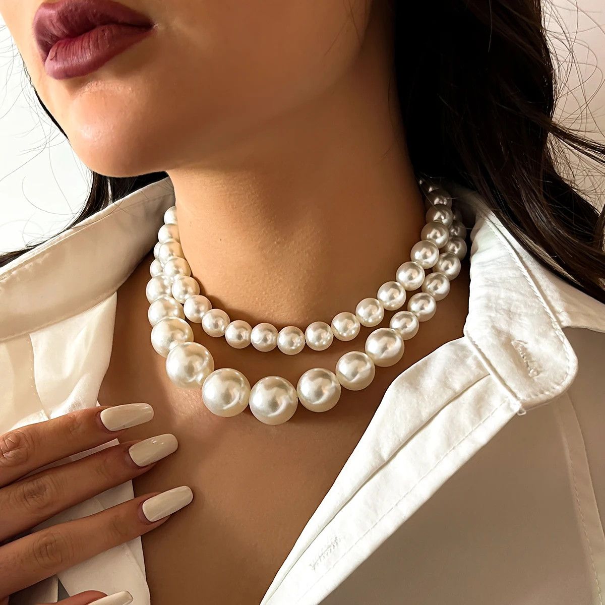 Other Elegant 2pcs/set Imitation Pearl Beaded Choker Necklaces Size ONE SIZE - 3 Thumbnail
