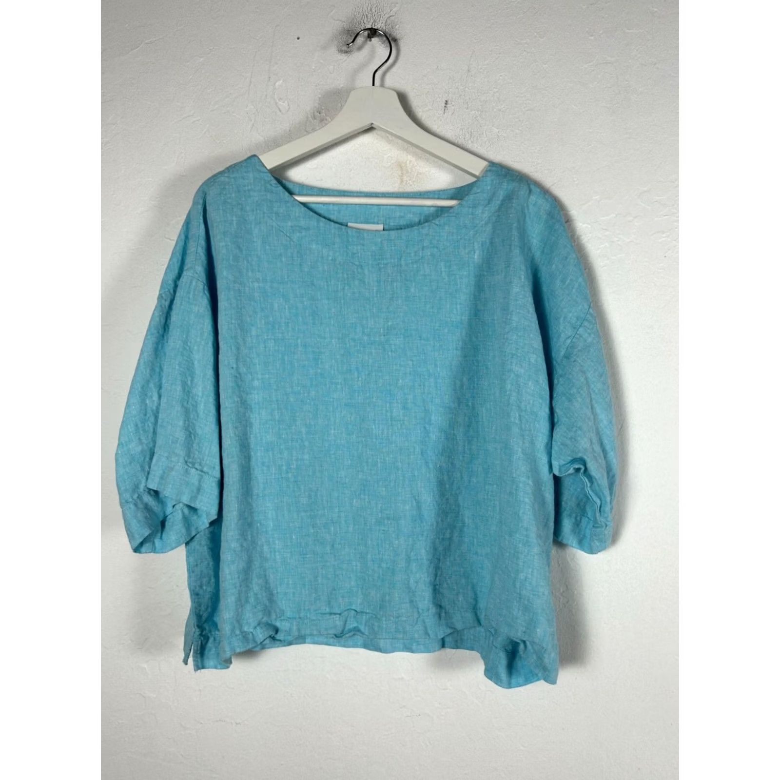 J. Jill J.Jill Linen Blue 3/4 Sleeve Top Petite Medium Lightweight Casual Shirt Womens Size M / US 6-8 / IT 42-44 - 2 Thumbnail