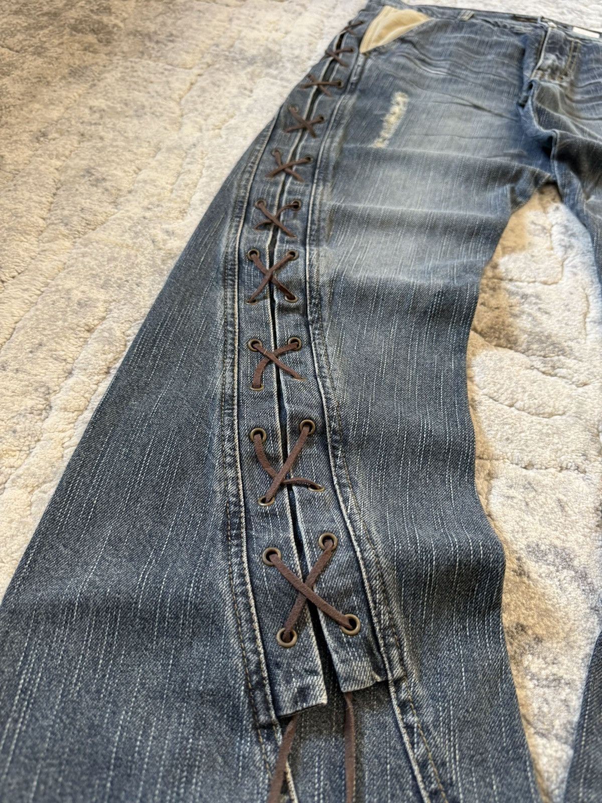 If Six Was Nine Slow Hand Jam 40 Paneled Asymmetrical Lace Up Flared Jeans Size US 32 / EU 48 - 9 Thumbnail
