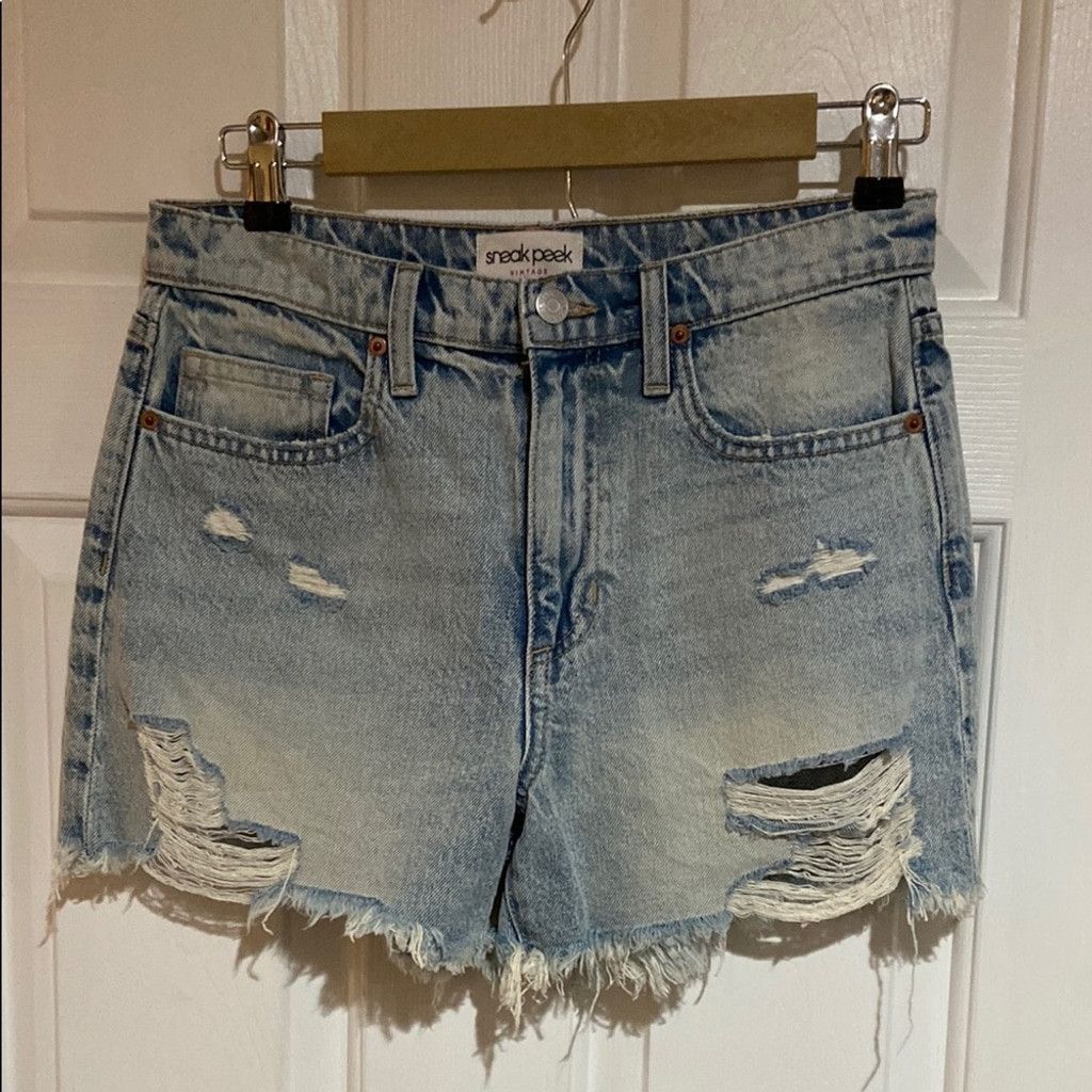 Sneaky Steve Sneak Peek Blue Distressed Jean Shorts Size 27" / US 4 / IT 40 - 1 Thumbnail