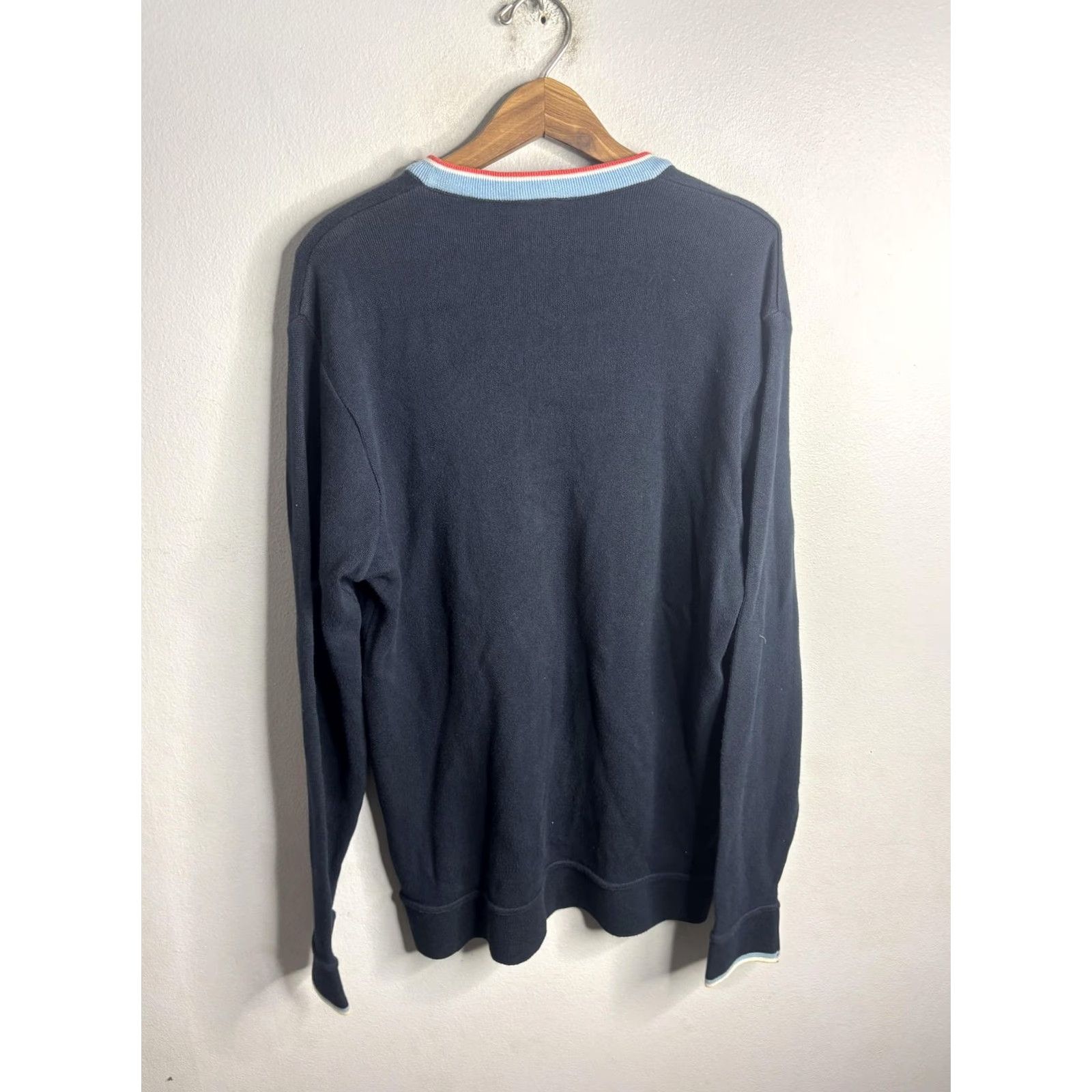 Lacoste Lacoste Sweater Mens XL Blue V-Neck Pullover Knit Contrast Trim Croc Logo France Size US XL / EU 56 / 4 - 6 Thumbnail