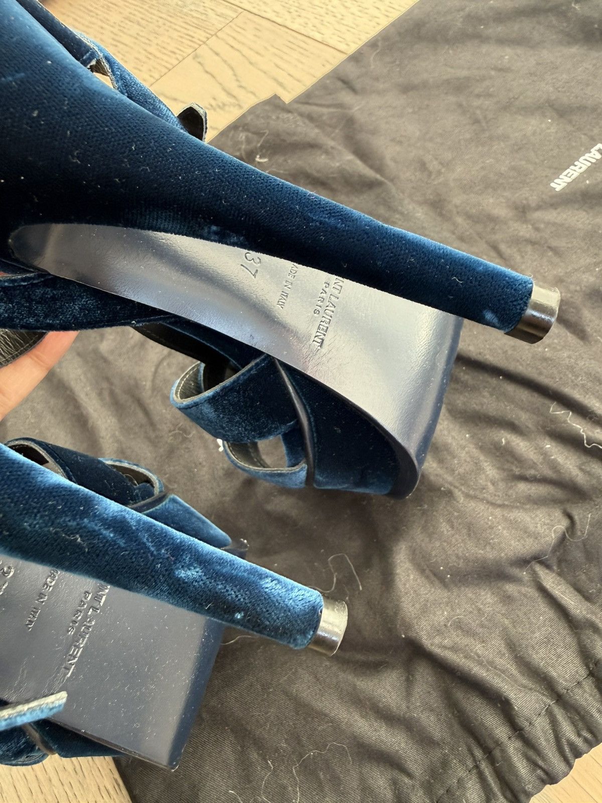 Saint Laurent Paris Saint Laurent Tribute Velvet Navy Blue Platform Size US 7 / IT 37 - 7 Thumbnail