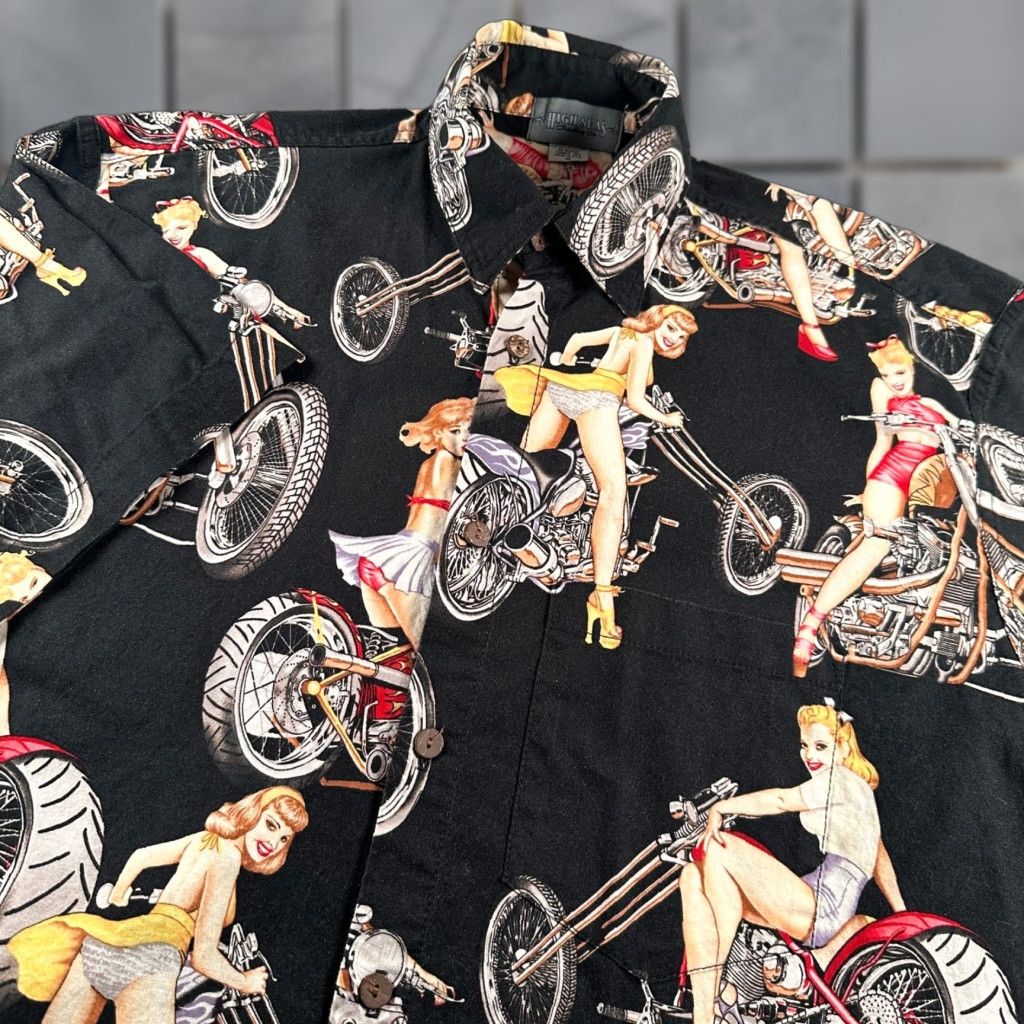 High Seas Shirt Mens M Black Pinup Motorcycle Short Sleeve Camp Button-Up