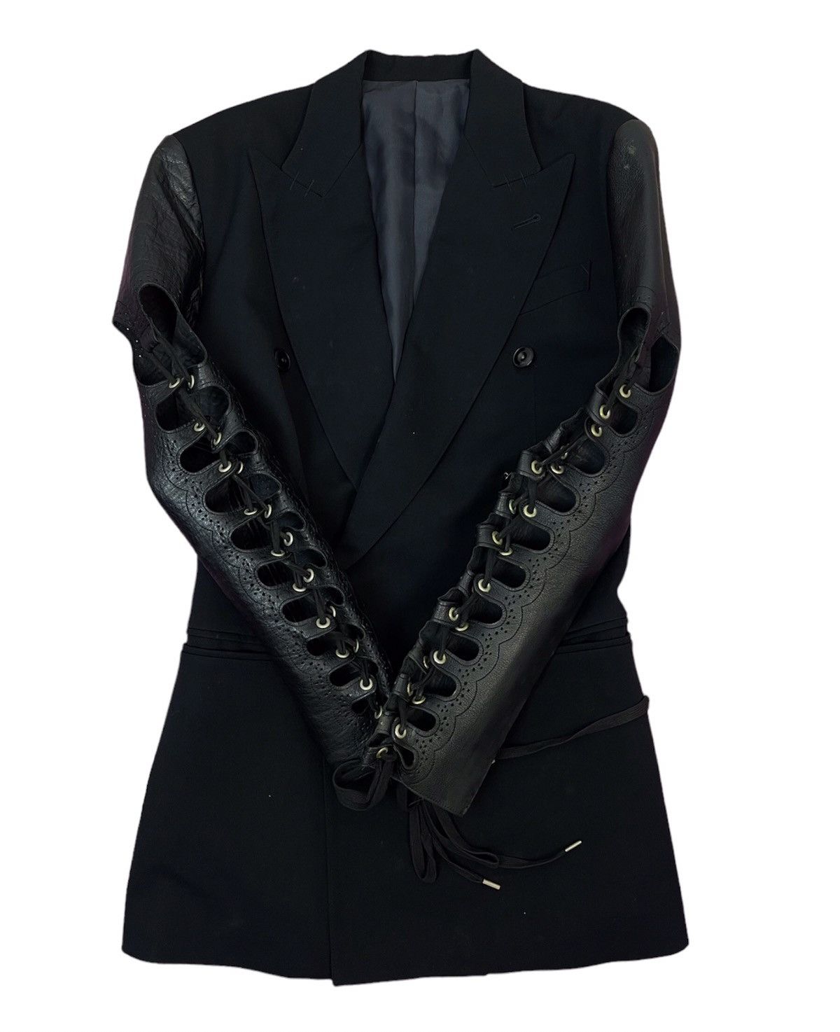 Jean Paul Gaultier Rare 90s Jean Paul Gaultier Leather Hand Lace Up Jacket Size M / US 6-8 / IT 42-44 - 1 Thumbnail
