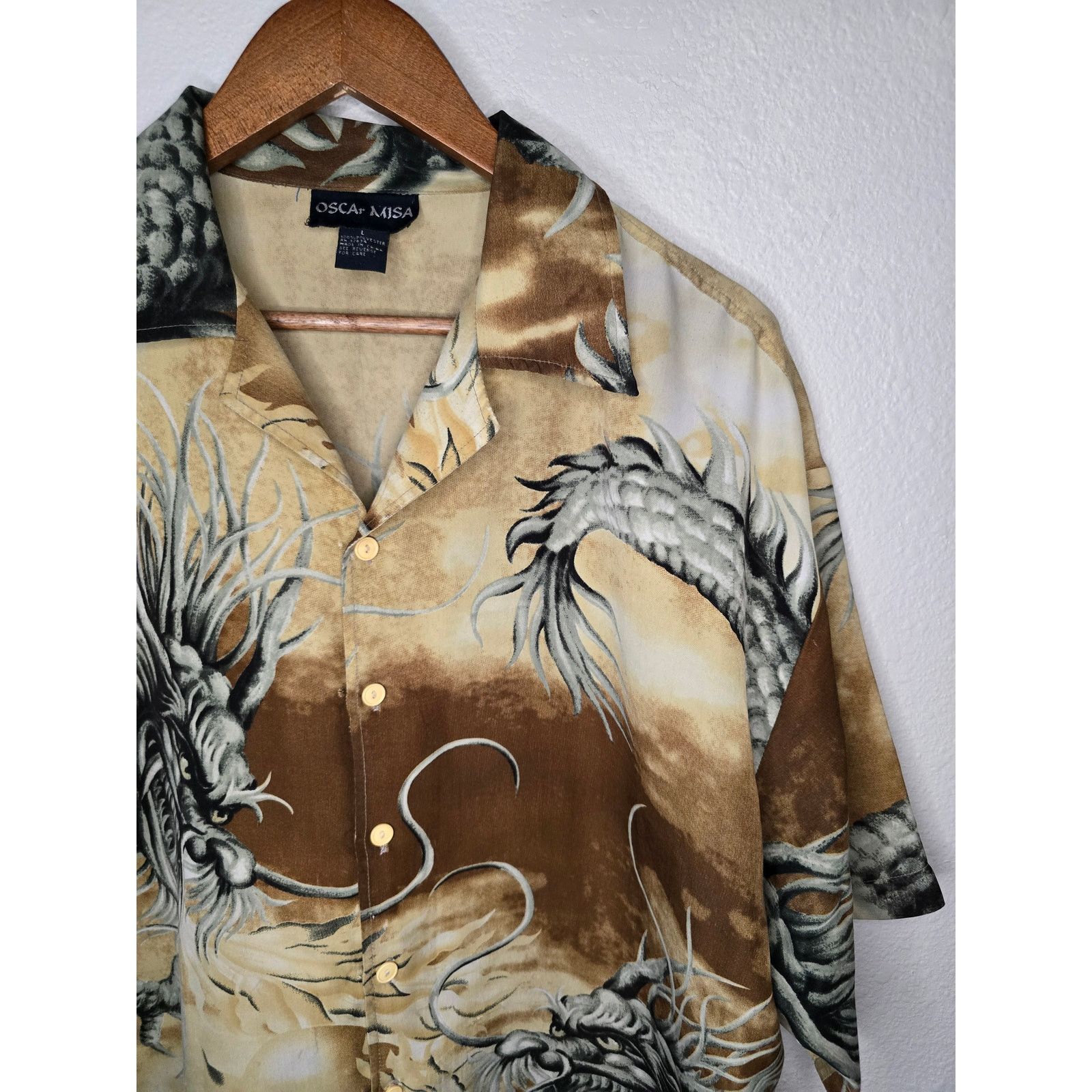 Other Y2K Dragon Shirt Brown Oscar Misa L AOP Button Up Size US L / EU 52-54 / 3 - 5 Thumbnail