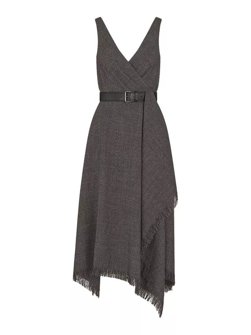 DIOR $6700 Gray Wool With Belt Draped Dress New & Authentic