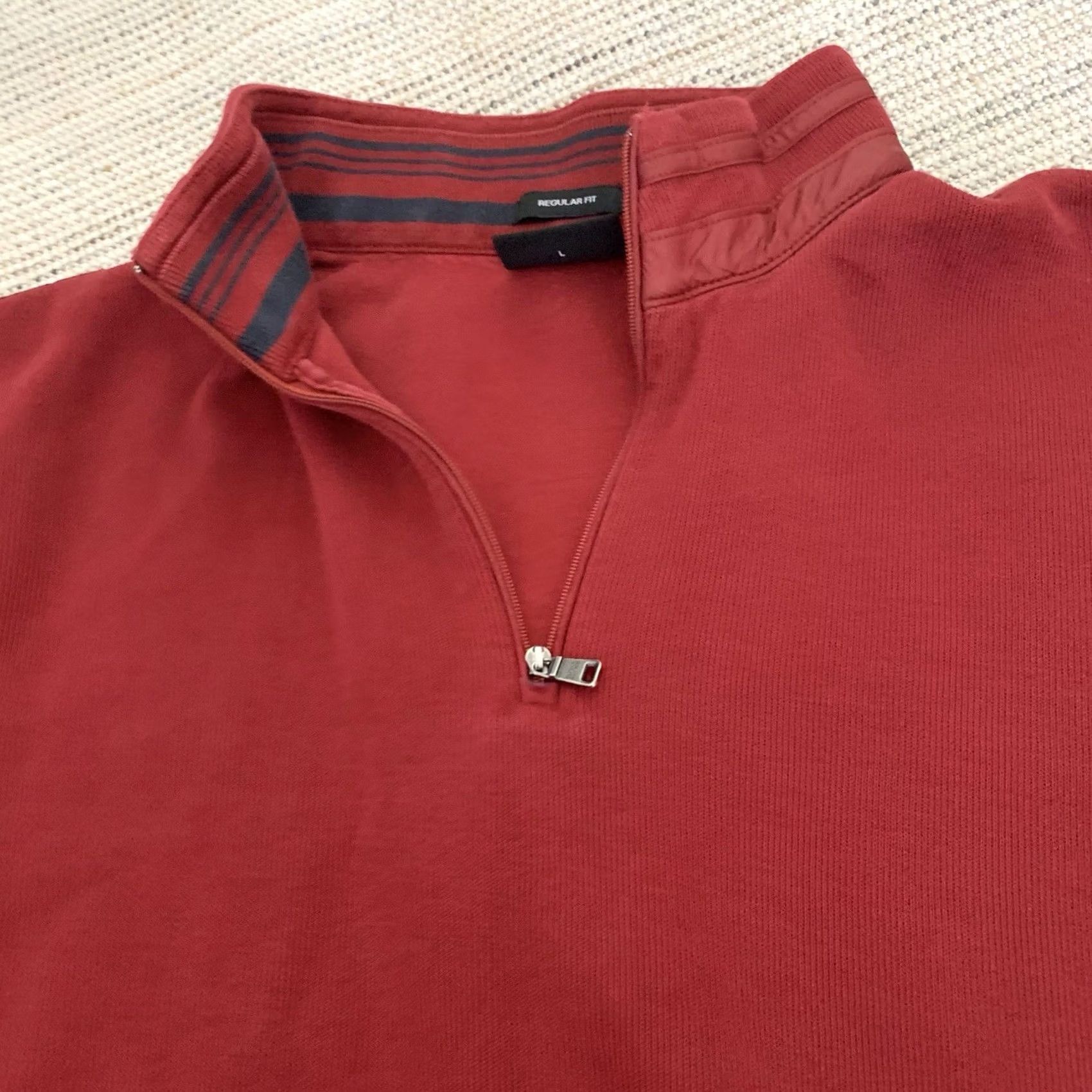 Hugo Boss HUGO BOSS Sweater Pullover 1/4 Zip Mens Large Brick Red 100% Cotton Mock Neck Long Sleeve Size US L / EU 52-54 / 3 - 3 Thumbnail