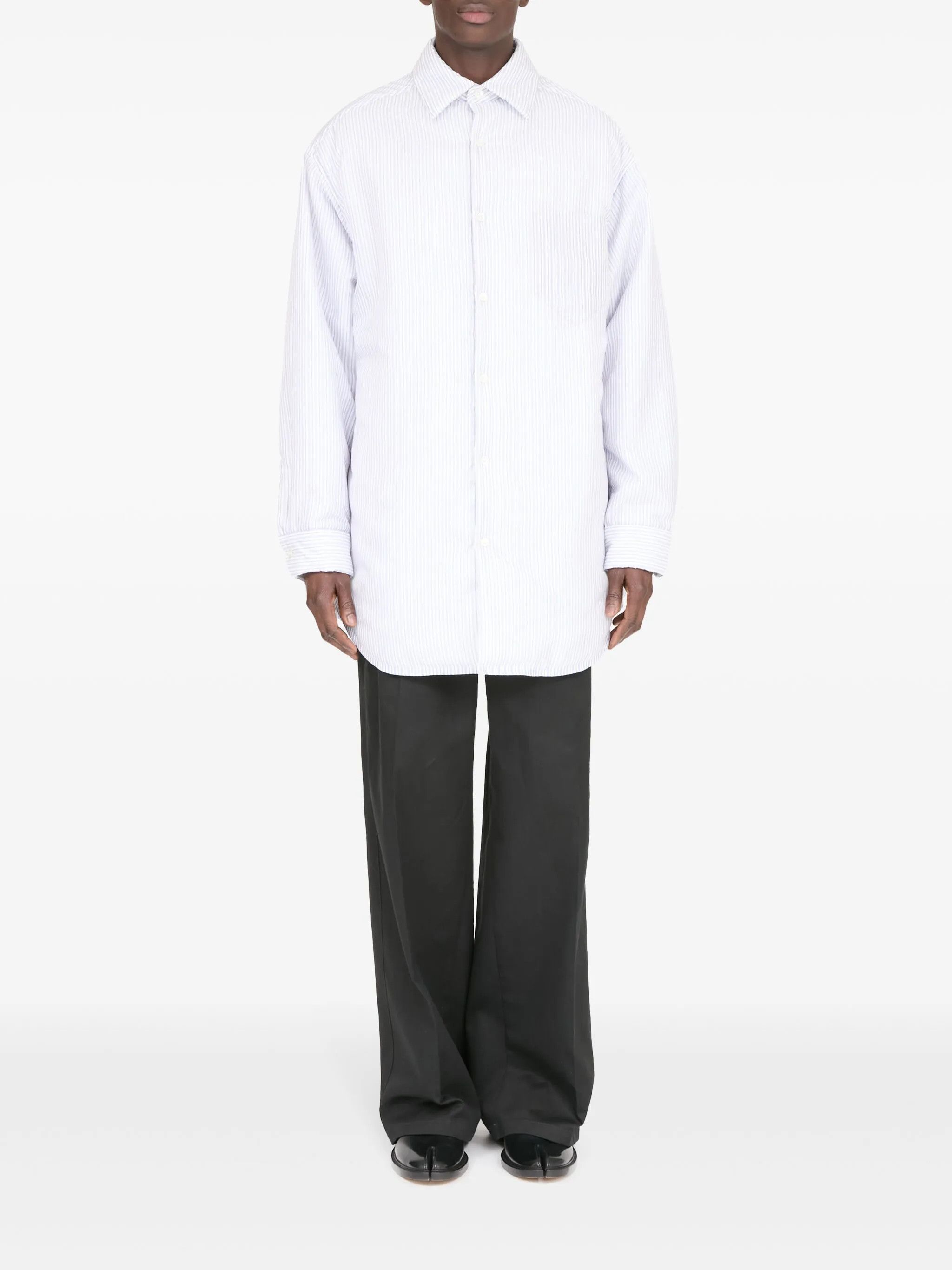 Maison Margiela oc11z0925 Stripe Print Poplin Shirt in White Size US M / EU 48-50 / 2 - 2 Thumbnail