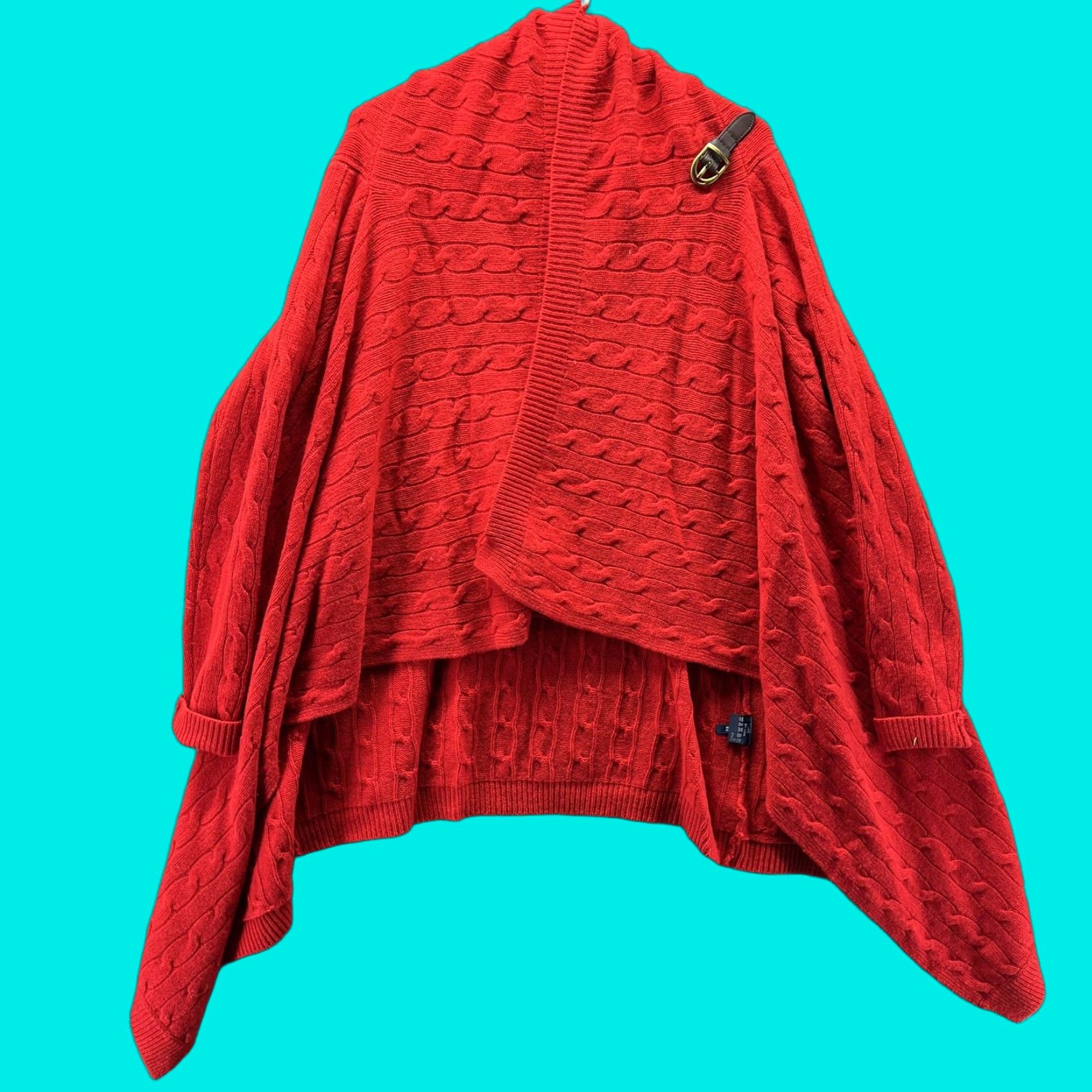 Ralph Lauren Ralph Lauren Wrap Cardigan Sweater Womens Large Red Knit Buckle Wool Cashmere Leather Buckle Detail Size L / US 10 / IT 46 - 1 Thumbnail