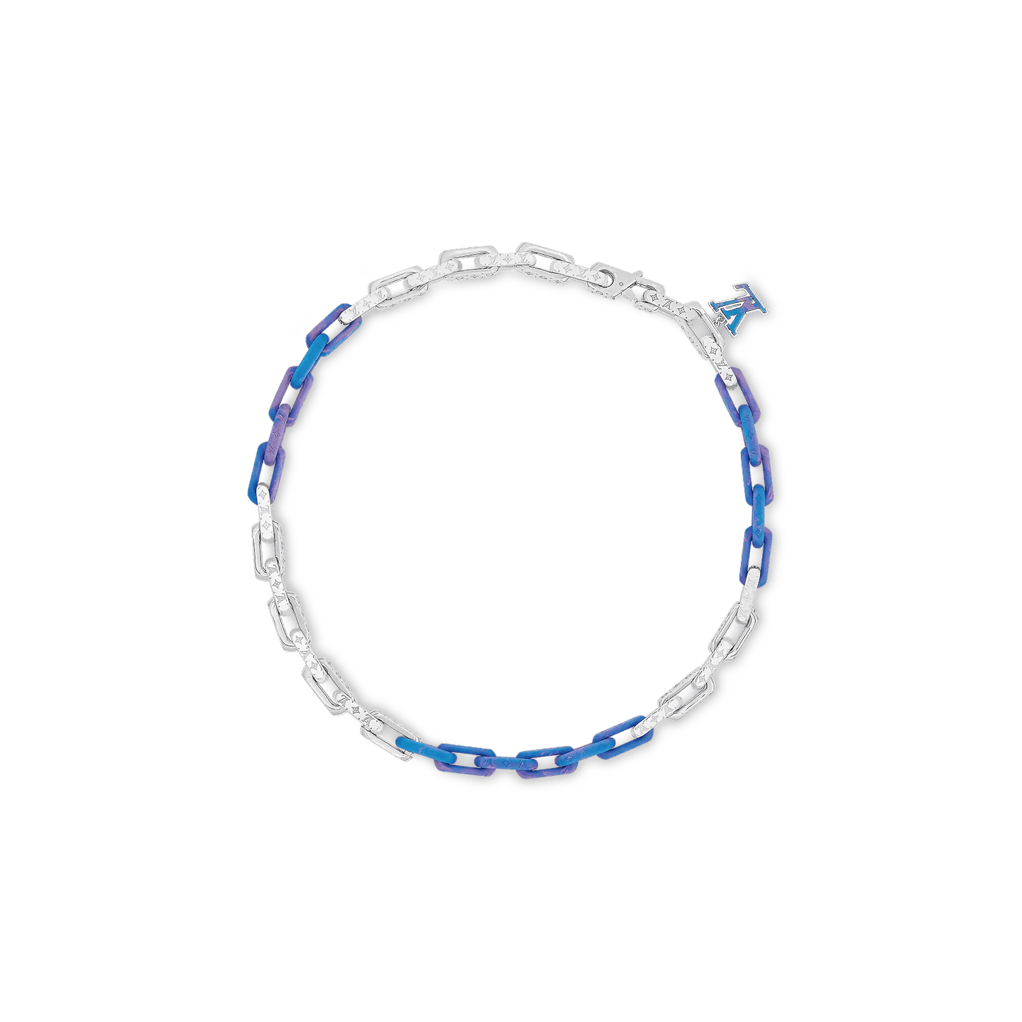 Jewelry x Louis Vuitton Necklace Chain Monogram Silver Lv Logo M01494 in Blue, Men's