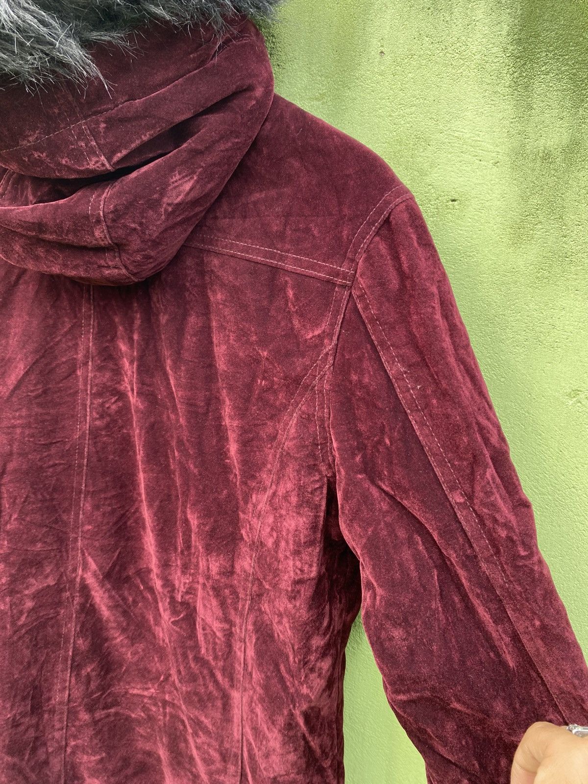Japanese Brand Naughty Style Burgundy Velvet Parka Jacket Faux Fur Hood Size US M / EU 48-50 / 2 - 10 Thumbnail