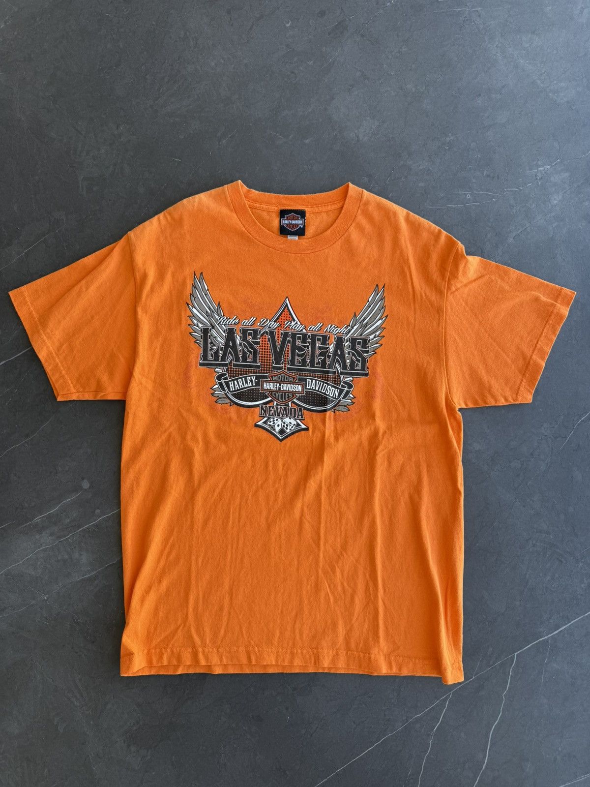 Harley Davidson × Vintage Vintage Harley Davidson Las Vegas Tee Orange Size US L / EU 52-54 / 3 - 1 Thumbnail