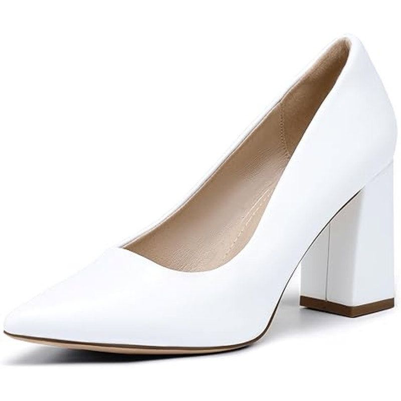 Other Idifu Women's Size 7.5 White Pointy Toe Block Heel Pumps Size US 7.5 / IT 37.5 - 1 Thumbnail
