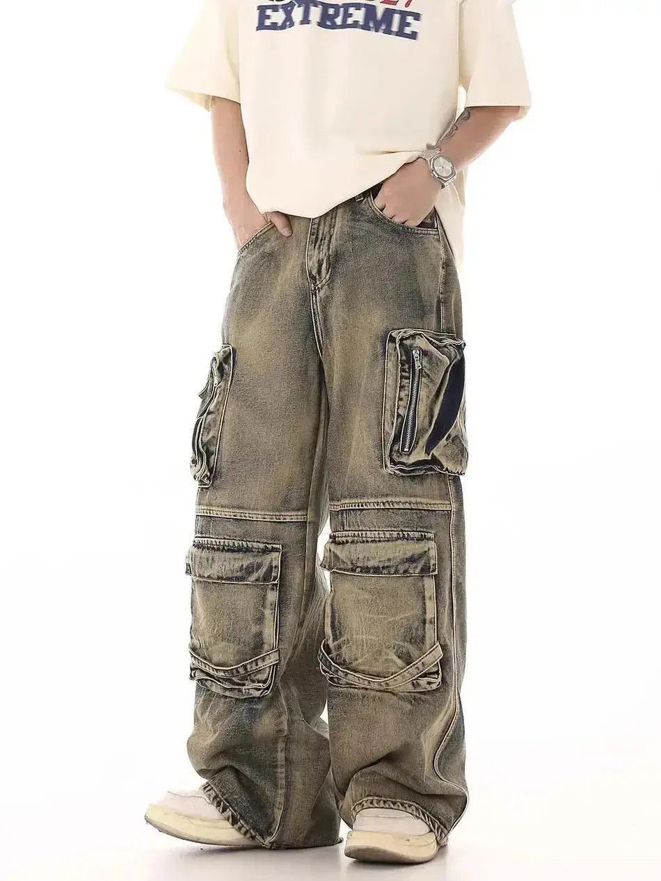 Japanese Brand Streetwear Cargo Multi Pocket Loose Baggy Pants Jeans Size US 32 / EU 48 - 2 Thumbnail
